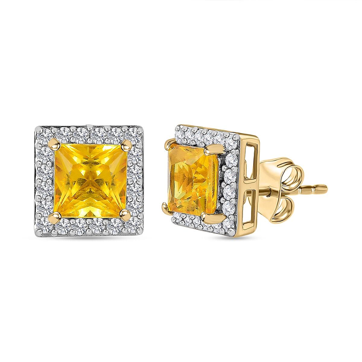 9K Yellow Gold Yellow Sapphire and Moissanite Stud Earrings 1.90 Ct.