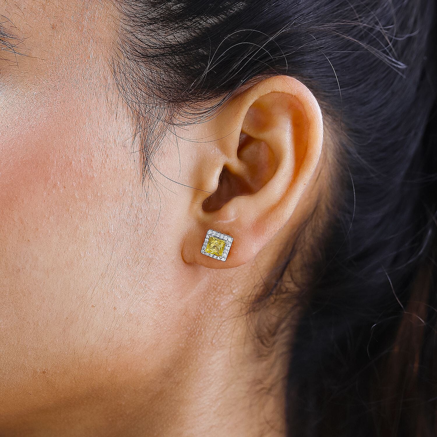 9K Yellow Gold Yellow Sapphire and Moissanite Stud Earrings 1.90 Ct.