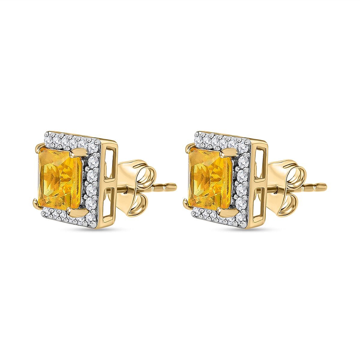 9K Yellow Gold Yellow Sapphire and Moissanite Stud Earrings 1.90 Ct.