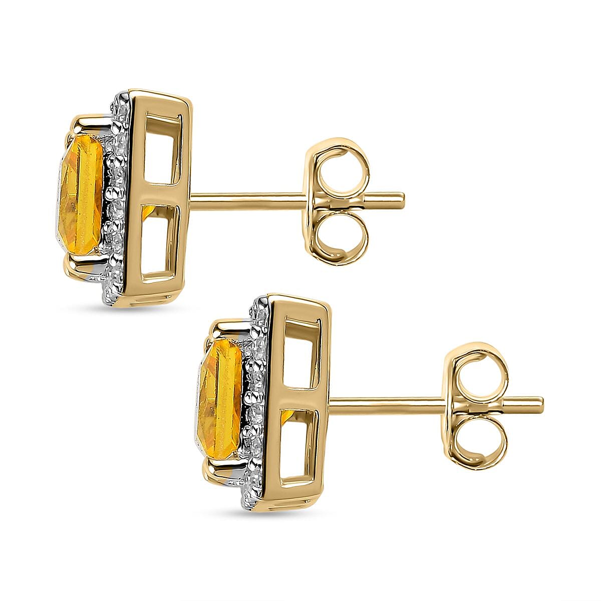 9K Yellow Gold Yellow Sapphire and Moissanite Stud Earrings 1.90 Ct.