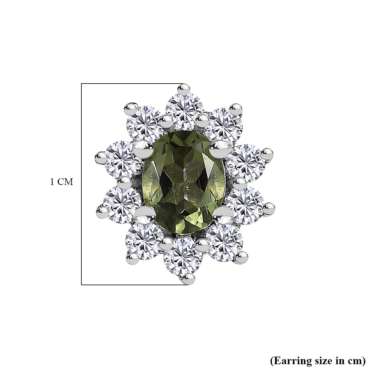 Moldavite & Natural Zircon Stud Earrings in Platinum Overlay Sterling Silver 1.16 Ct.