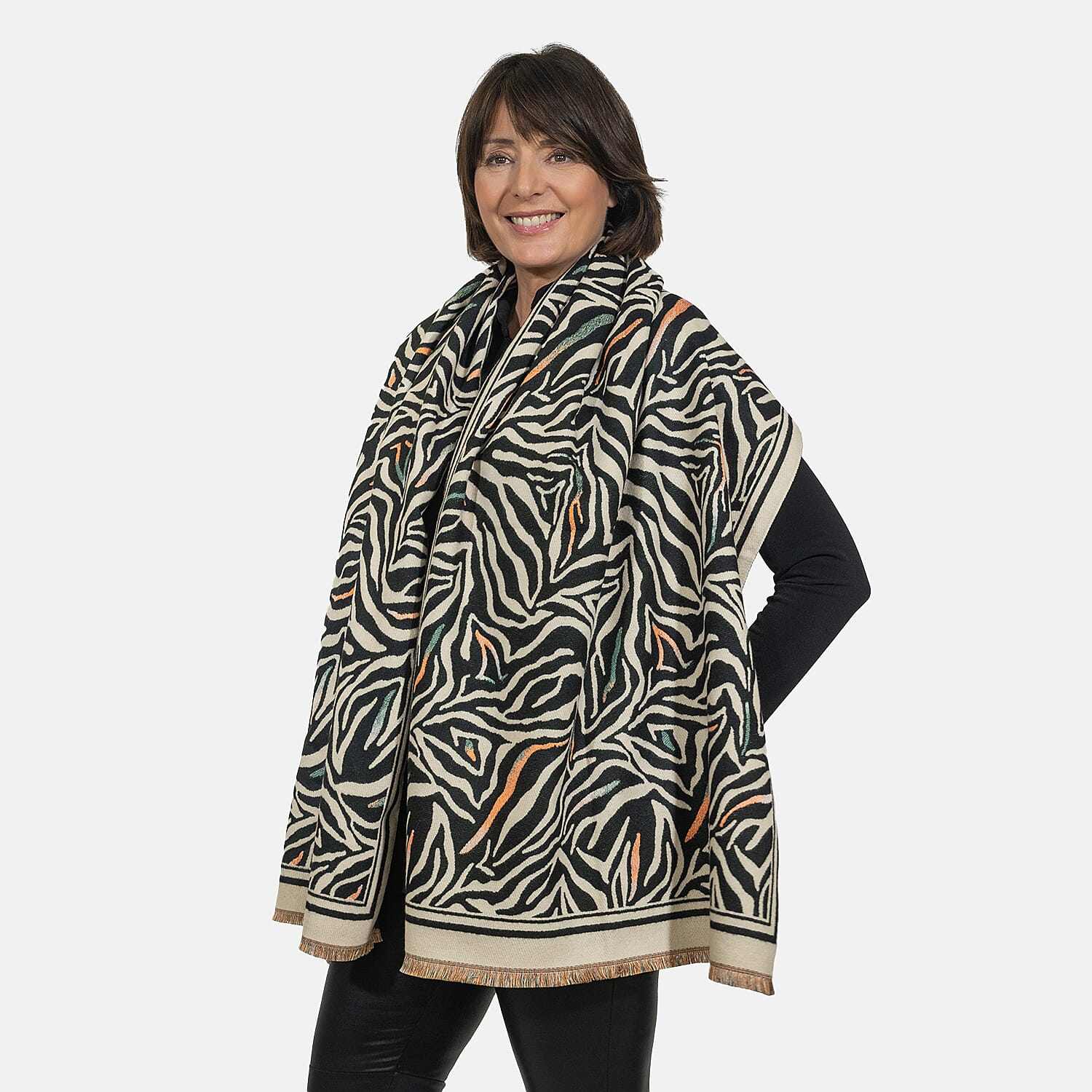 Closeout Deal - New Arrival Fluffy Scarf - Beige & Black