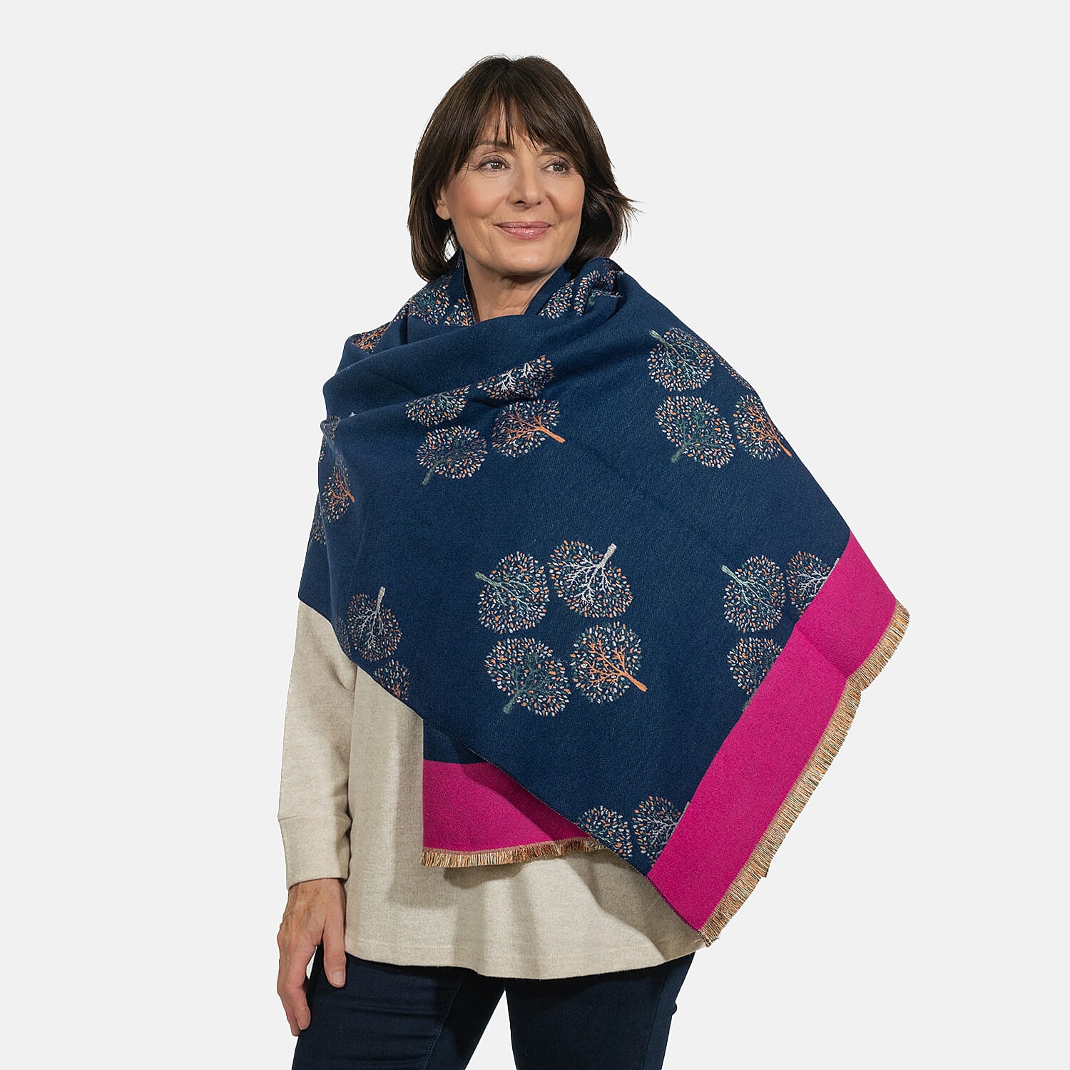 Closeout Deal - Viscose Blend Winter Shawl (Size 185x63 cm) - Blue