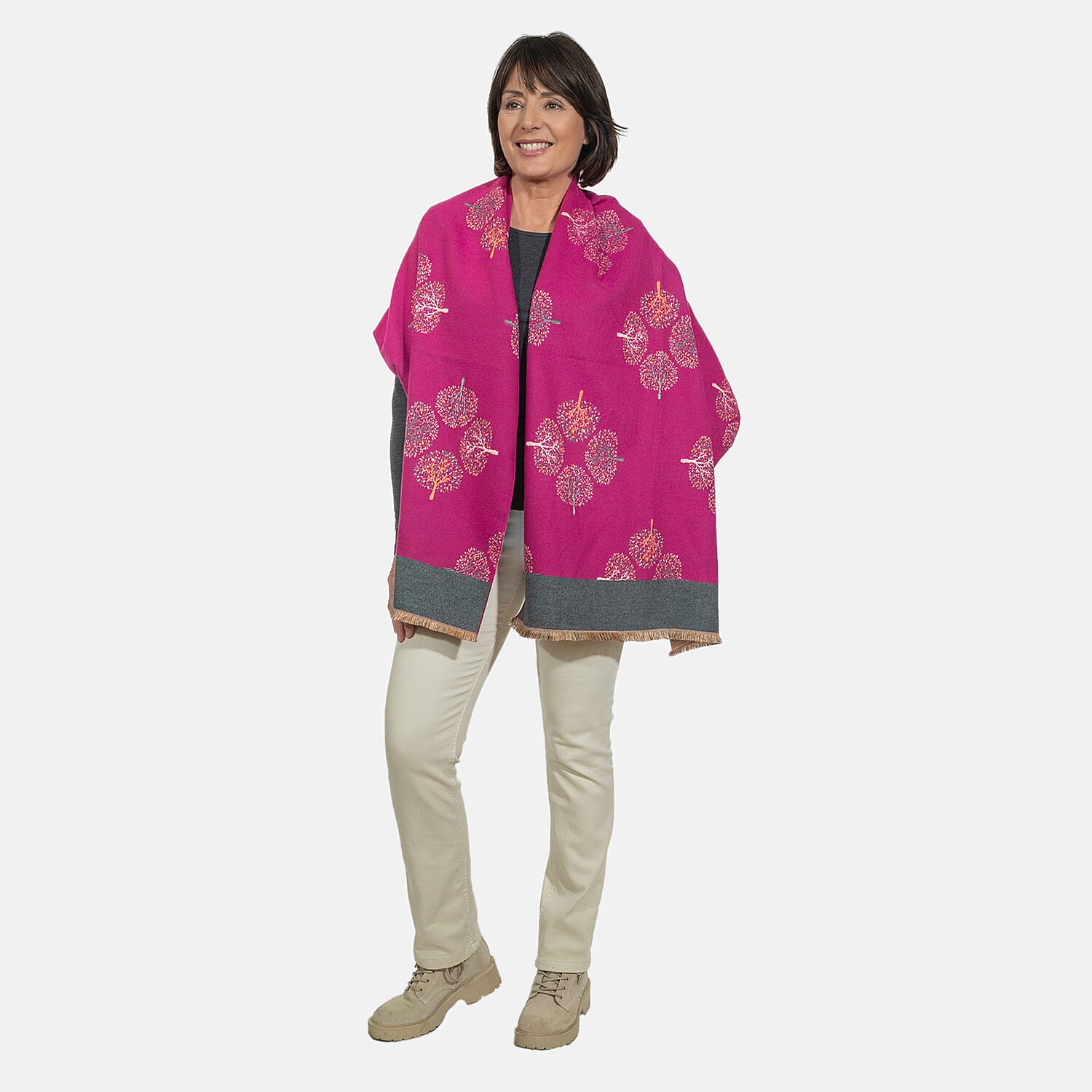 Closeout Deal - Viscose Blend Winter Shawl (Size 185x63 cm) - Fuschia