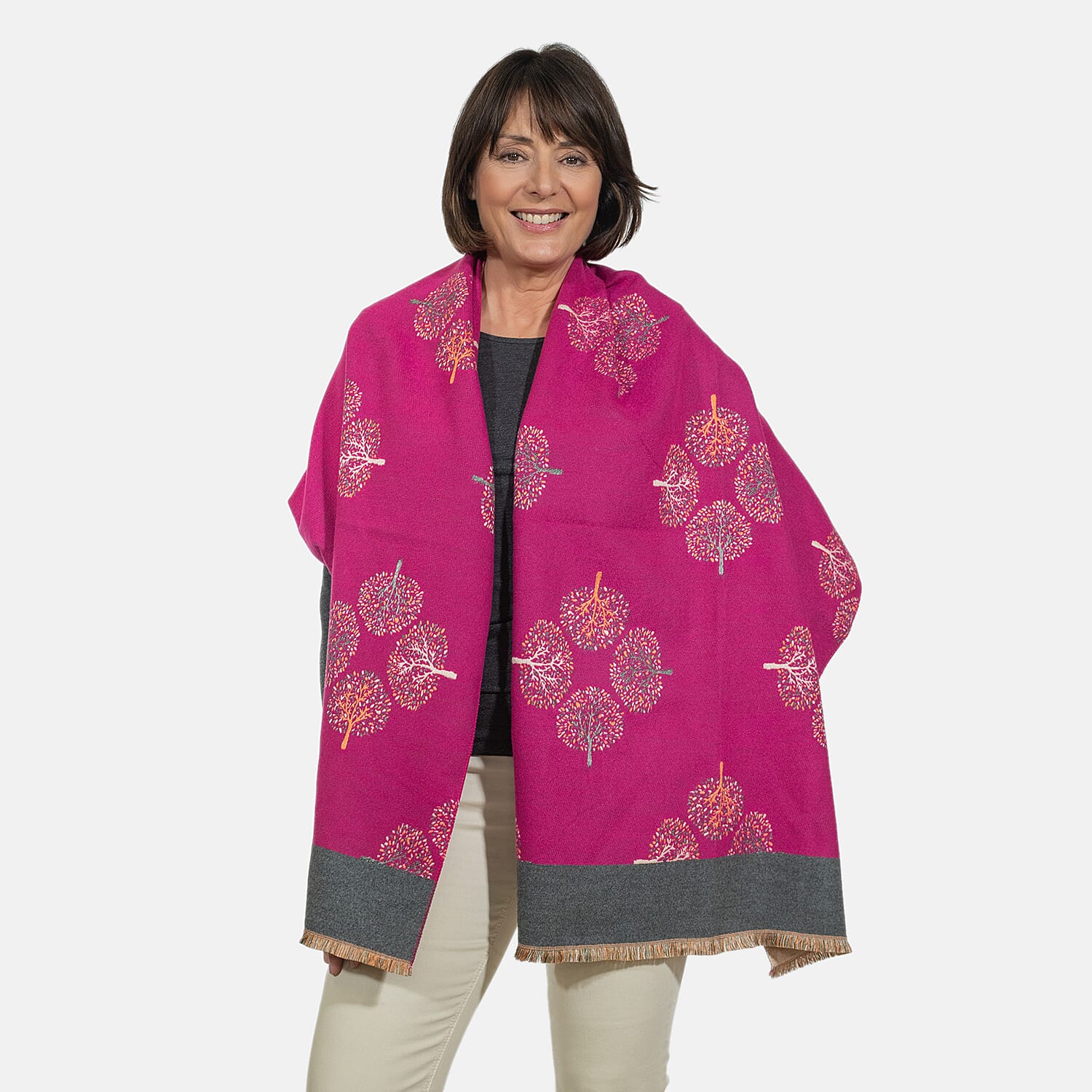 Closeout Deal - Viscose Blend Winter Shawl (Size 185x63 cm) - Fuschia