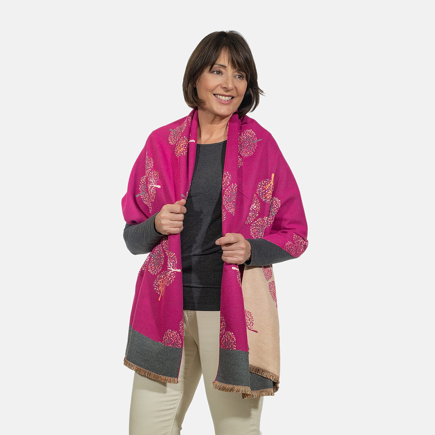 Closeout Deal - Viscose Blend Winter Shawl (Size 185x63 cm) - Fuschia