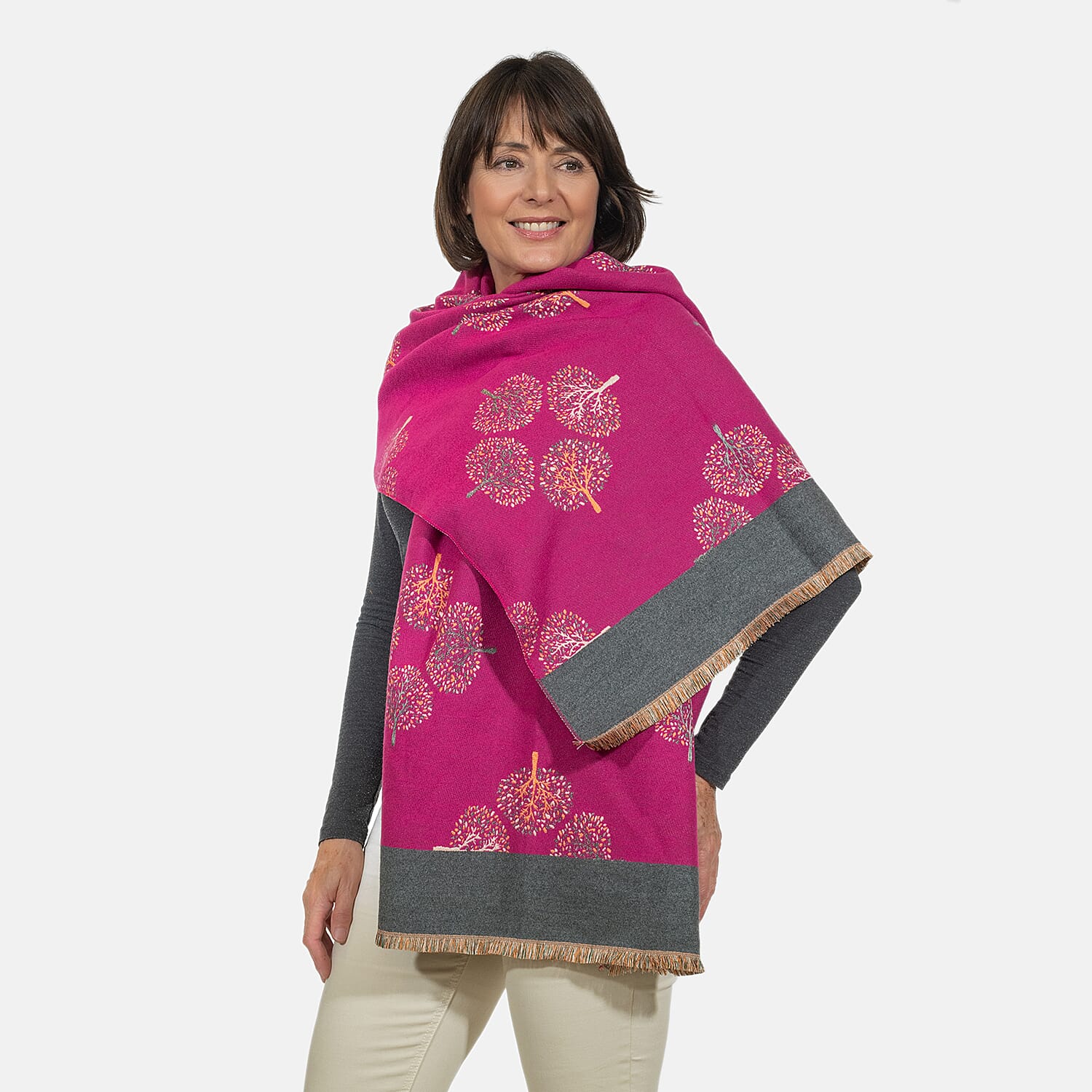 Closeout Deal - Viscose Blend Winter Shawl (Size 185x63 cm) - Fuschia