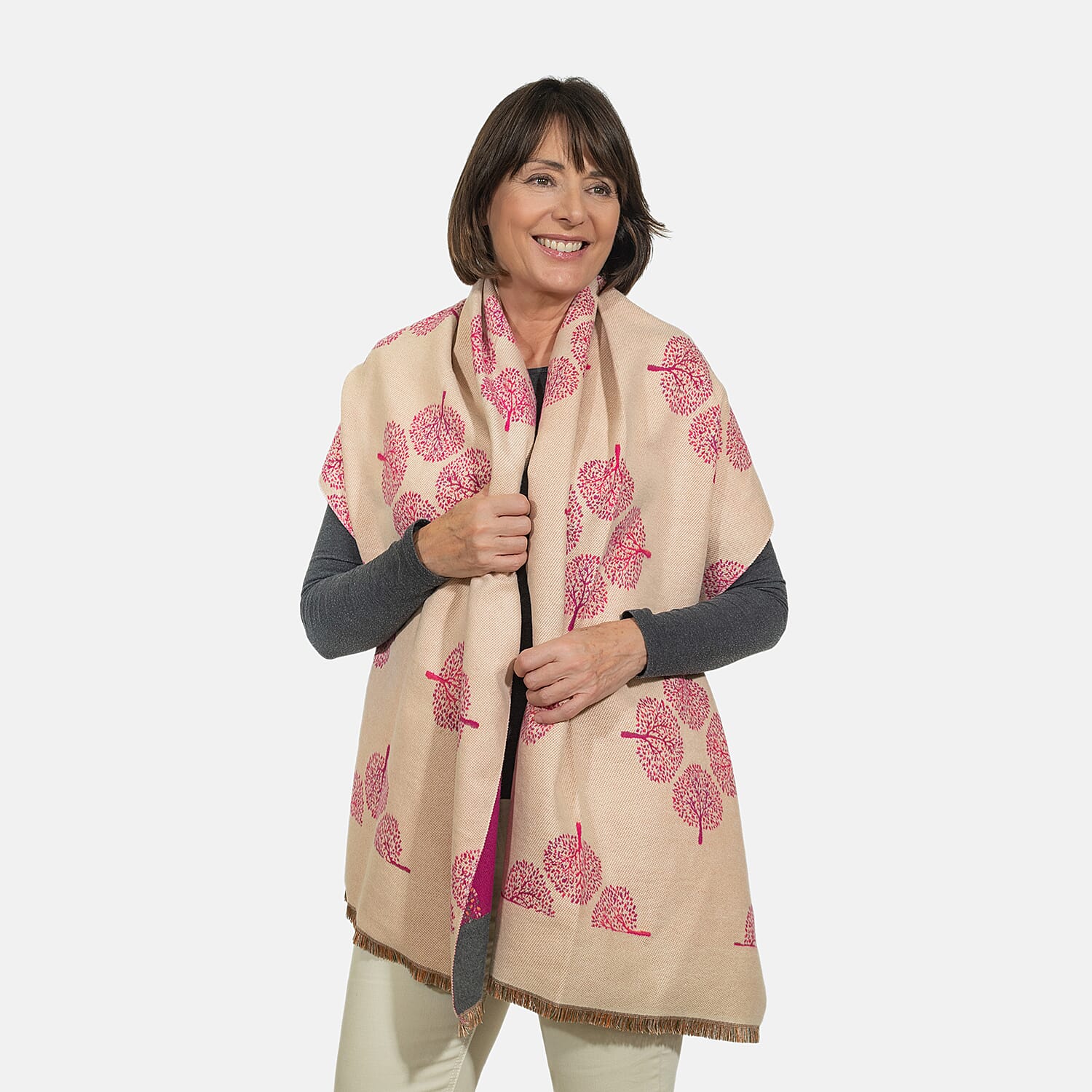 Closeout Deal - Viscose Blend Winter Shawl (Size 185x63 cm) - Fuschia