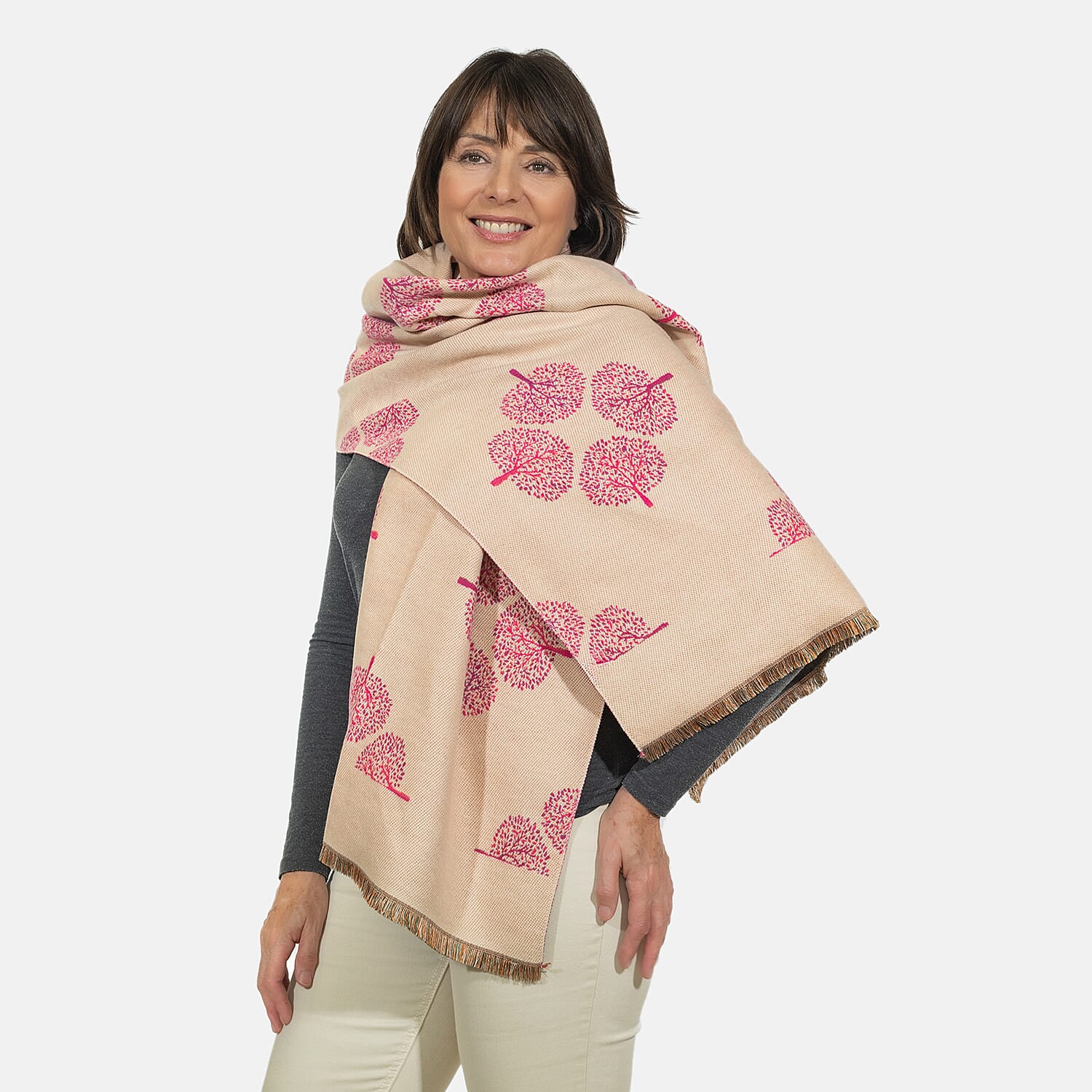 Closeout Deal - Viscose Blend Winter Shawl (Size 185x63 cm) - Fuschia