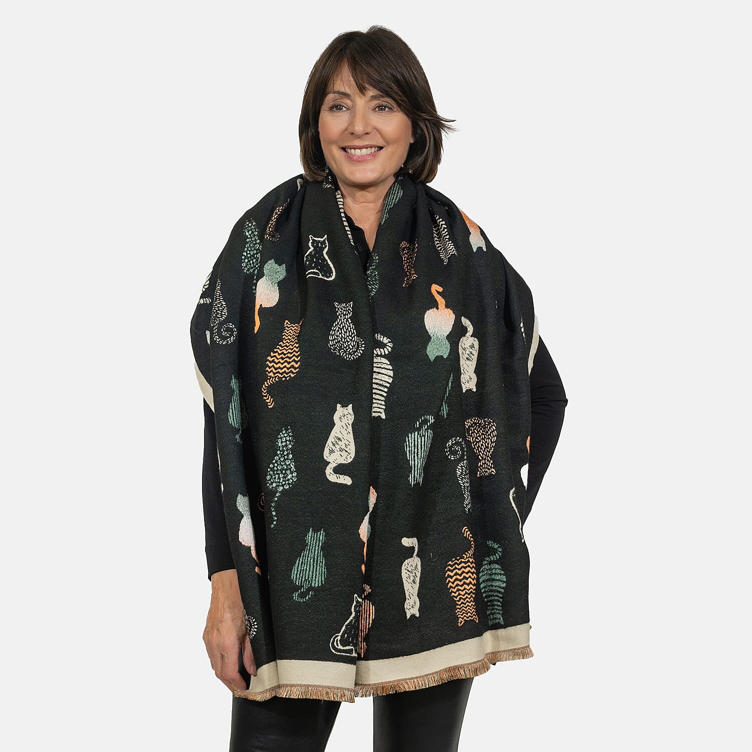 Closeout Deal - Viscose Blend Winter Shawl (Size 185x63 cm) - Black