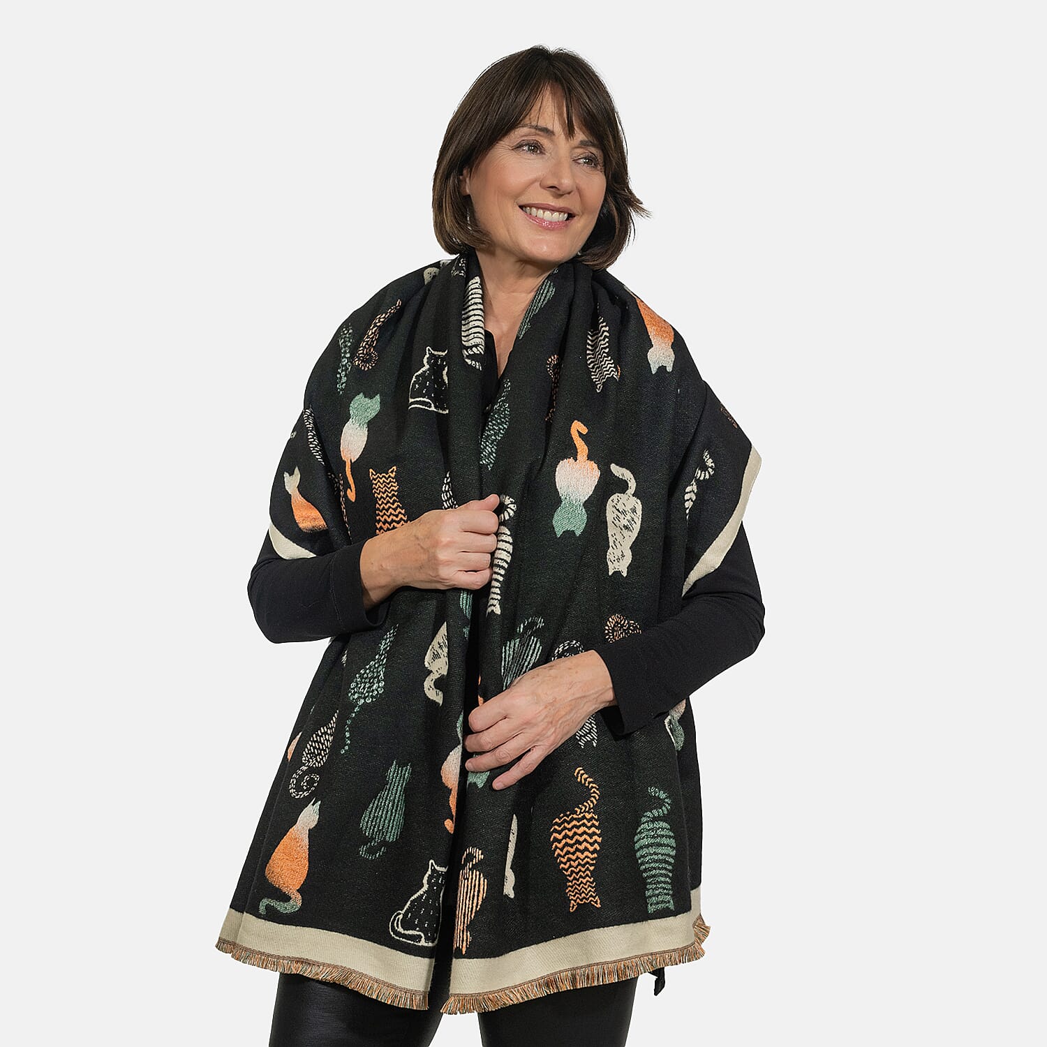 Closeout Deal - Viscose Blend Winter Shawl (Size 185x63 cm) - Black