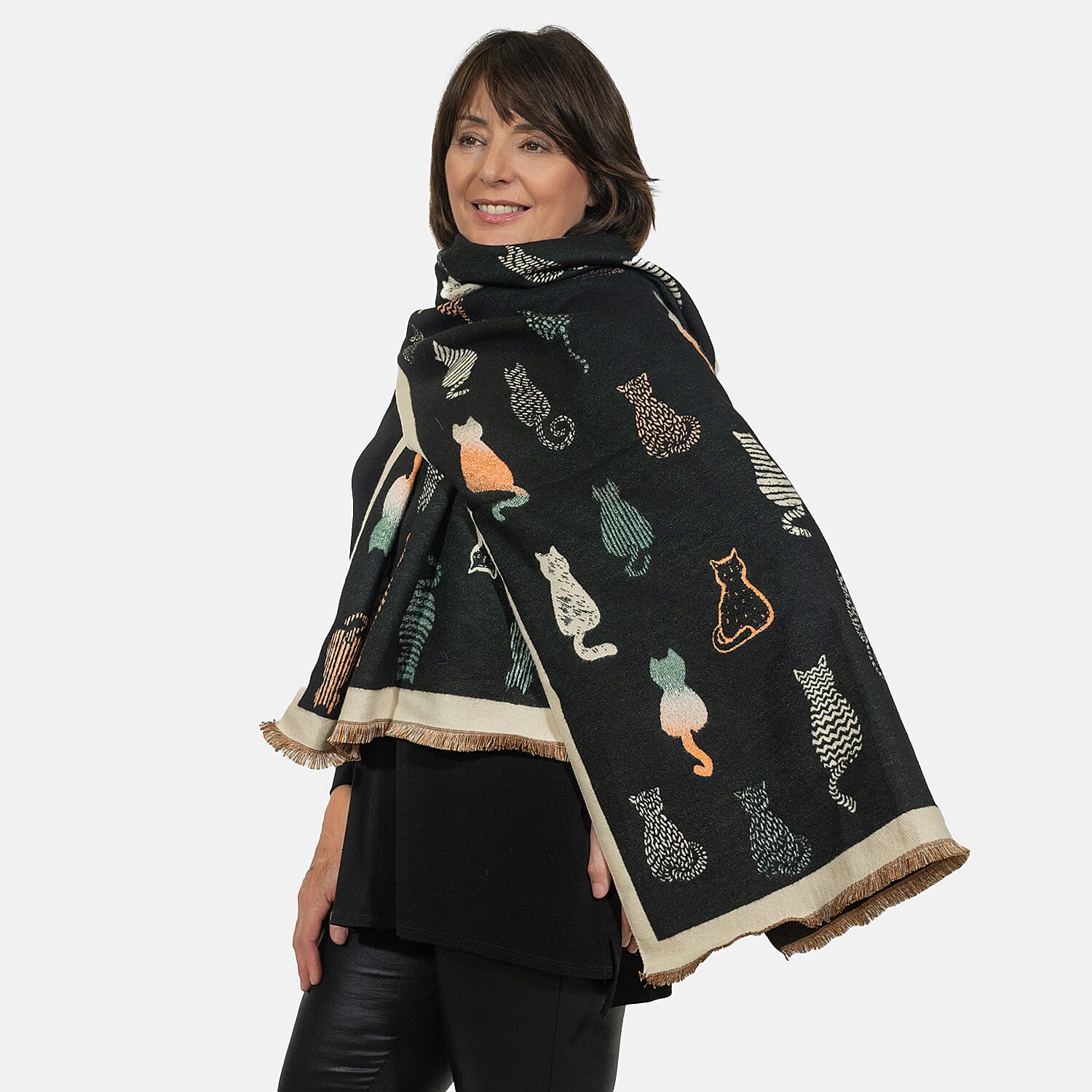 Closeout Deal - Viscose Blend Winter Shawl (Size 185x63 cm) - Black