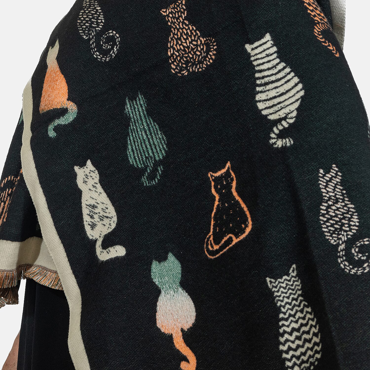 Closeout Deal - Viscose Blend Winter Shawl (Size 185x63 cm) - Black