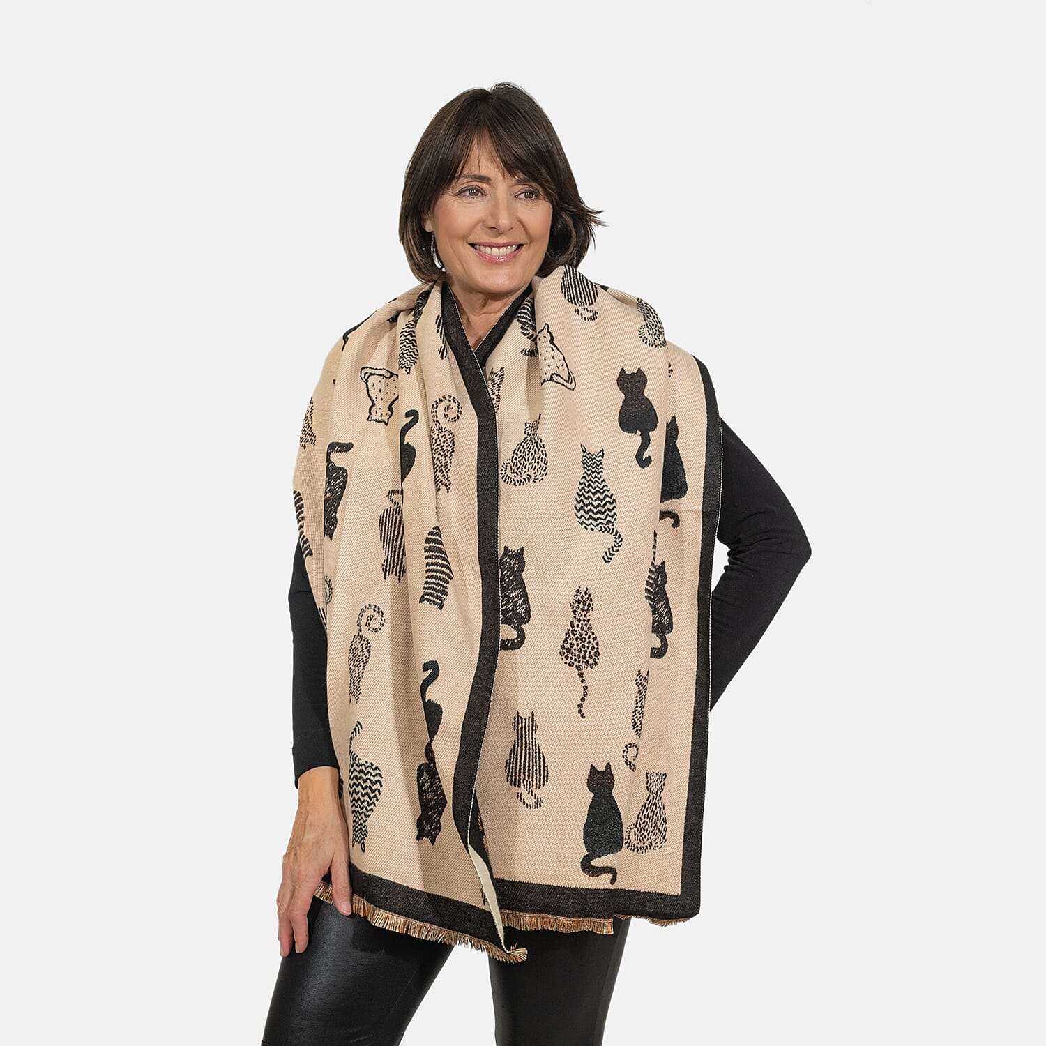 Closeout Deal - Viscose Blend Winter Shawl (Size 185x63 cm) - Black