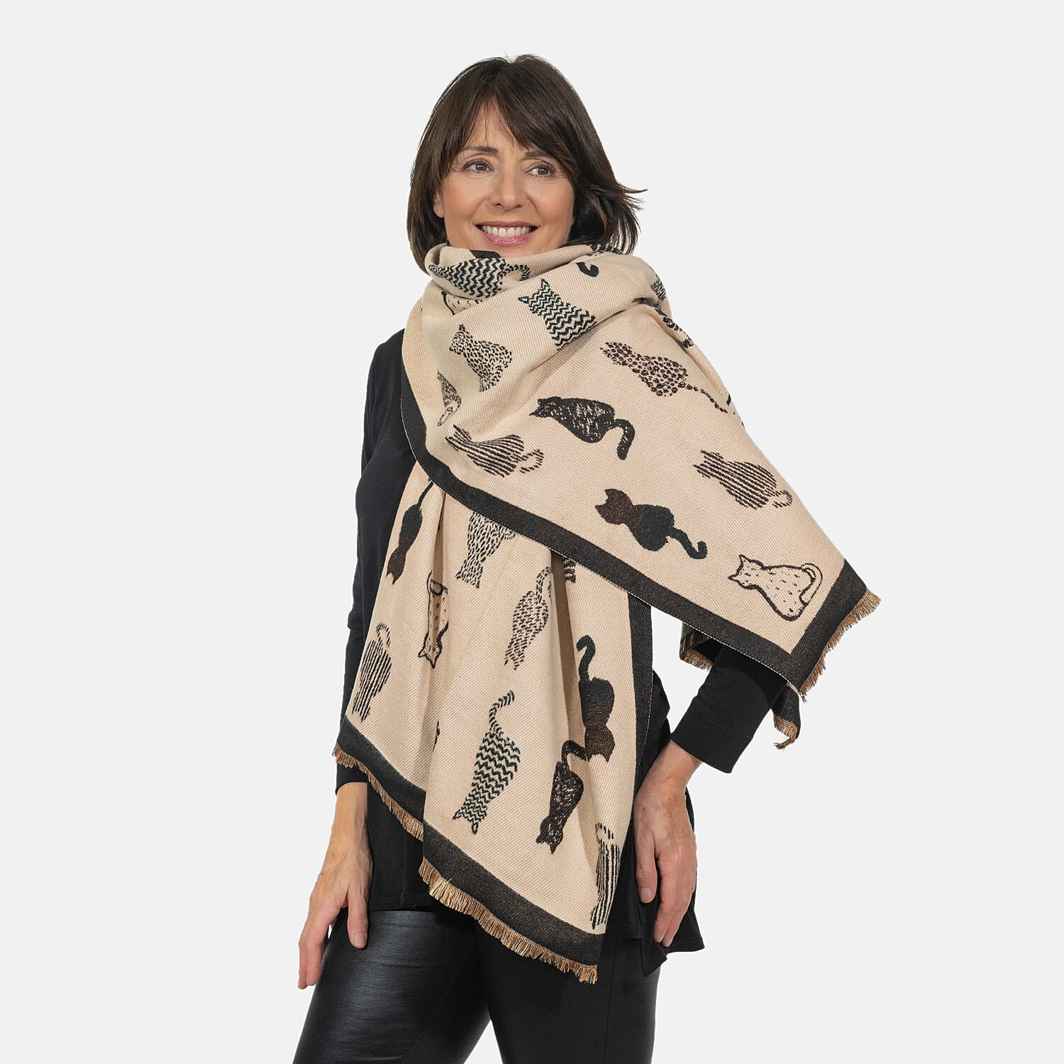 Closeout Deal - Viscose Blend Winter Shawl (Size 185x63 cm) - Black