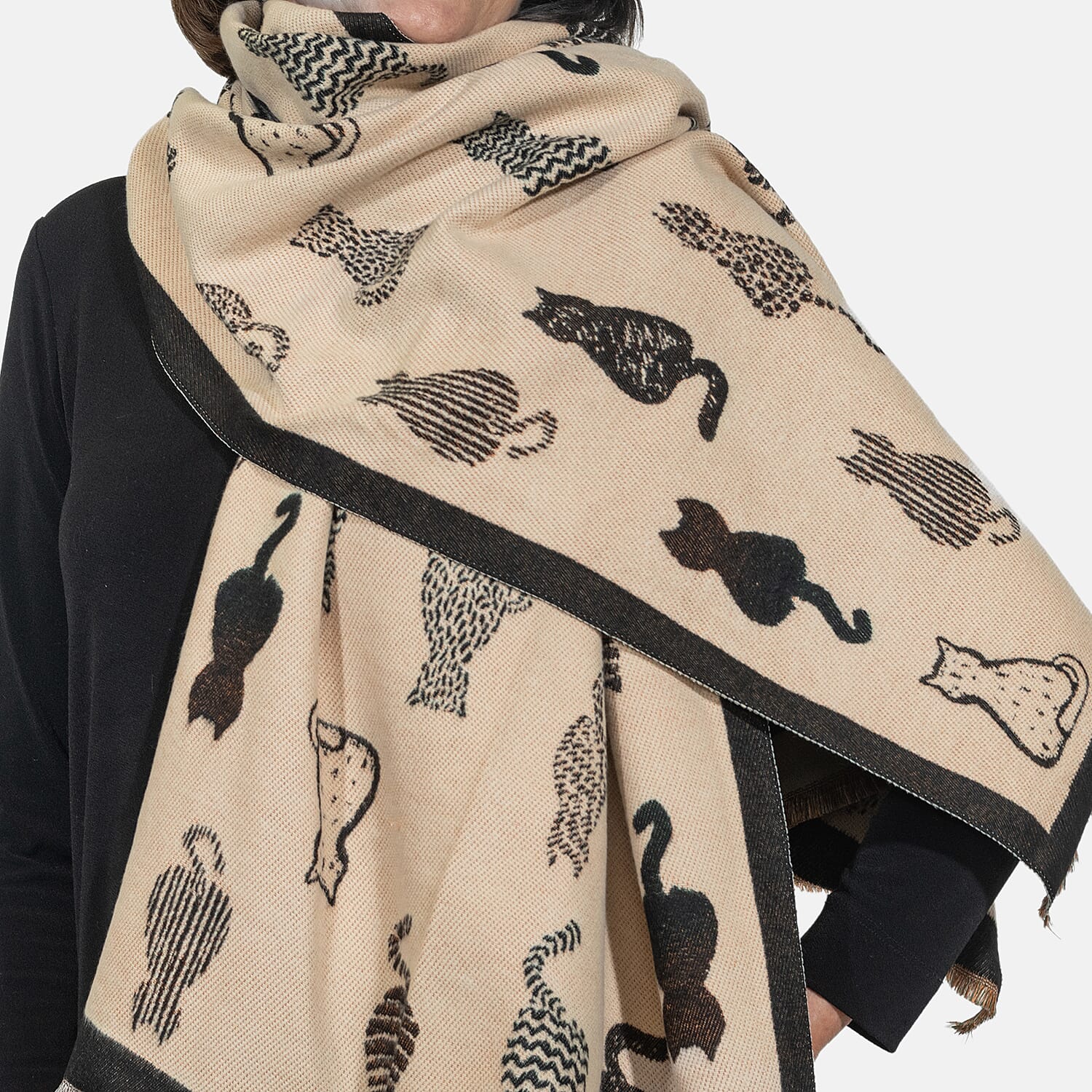 Closeout Deal - Viscose Blend Winter Shawl (Size 185x63 cm) - Black