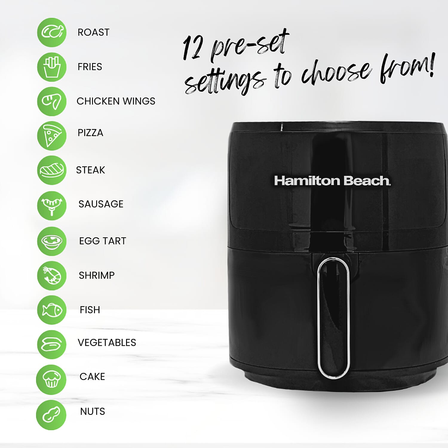 Deluxe Fry Digital Air Fryer From Hamilton Beach 5L - 1500w - Air Fry, Roast, Bake, Reheat - Uses little to no oil - 12 Cooking Presets - 80-200c