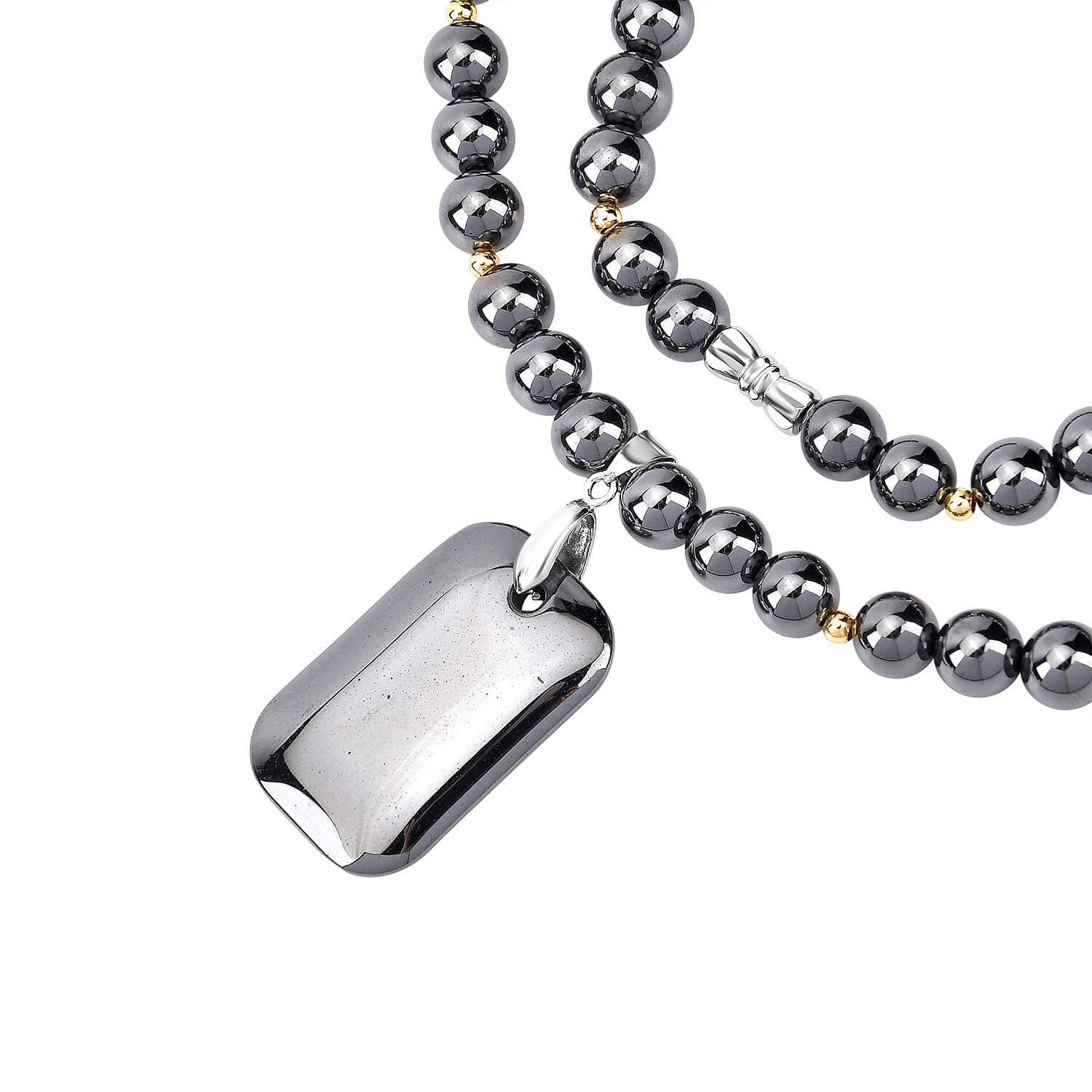 Hematite Beaded Necklace (Size - 20) in Dual Tone 450 Ct.