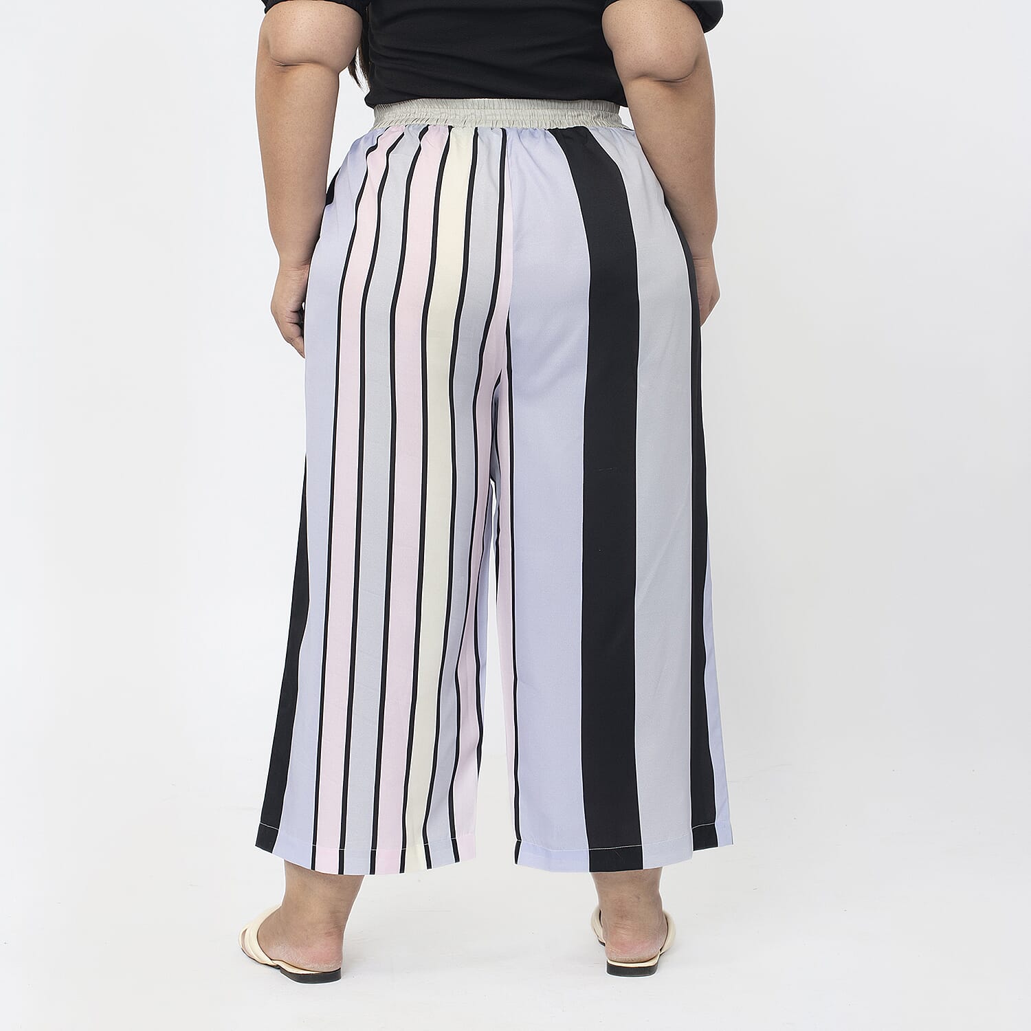 TAMSY Stripe Pattern Wide Leg Trousers (Size S, 8 to 10) - Pink & White