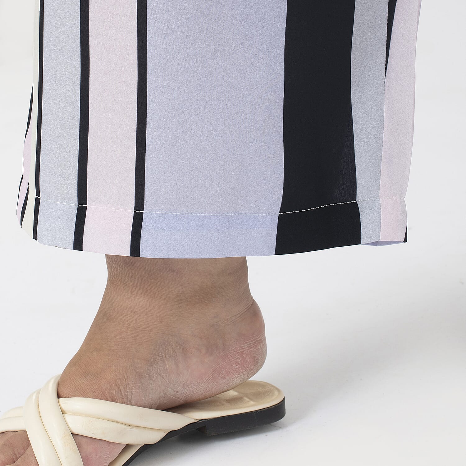 Tamsy 100% Polyester Cropped Palazzo (Size S, Inside Leg Lenth 53 cm) - Pink & White