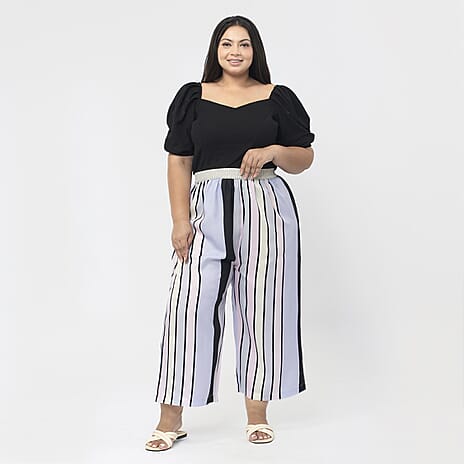 TAMSY Stripe Pattern Wide Leg Trousers (Size L, 16 to 18) - Pink - White