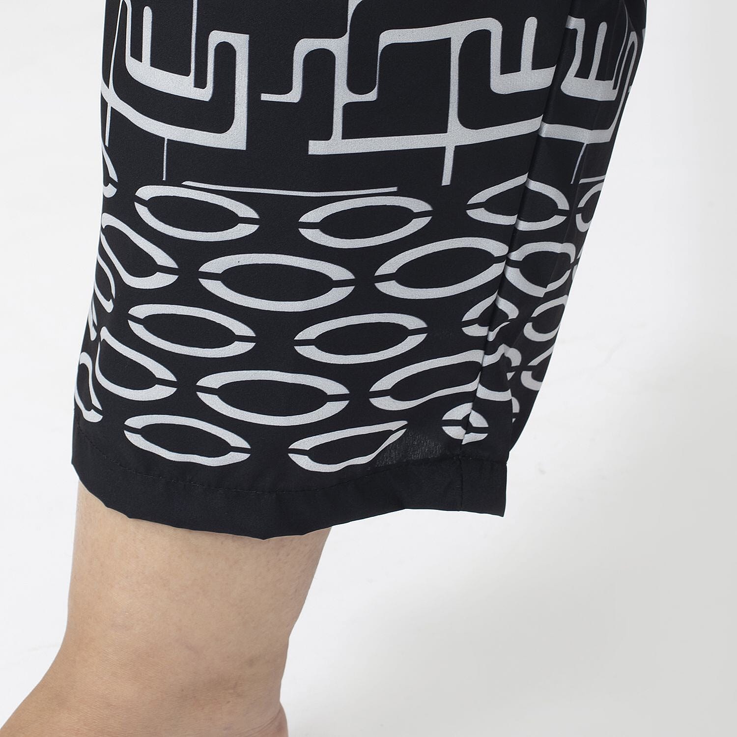 Tamsy 100% Polyester Cropped Palazzo (Size S, Inside Leg Lenth 53 cm) - Pink & White