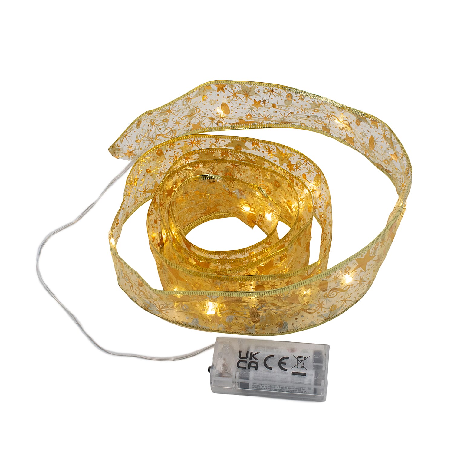 Set of 2 Light Up Ribbon Bows (Length 2m) - Gold