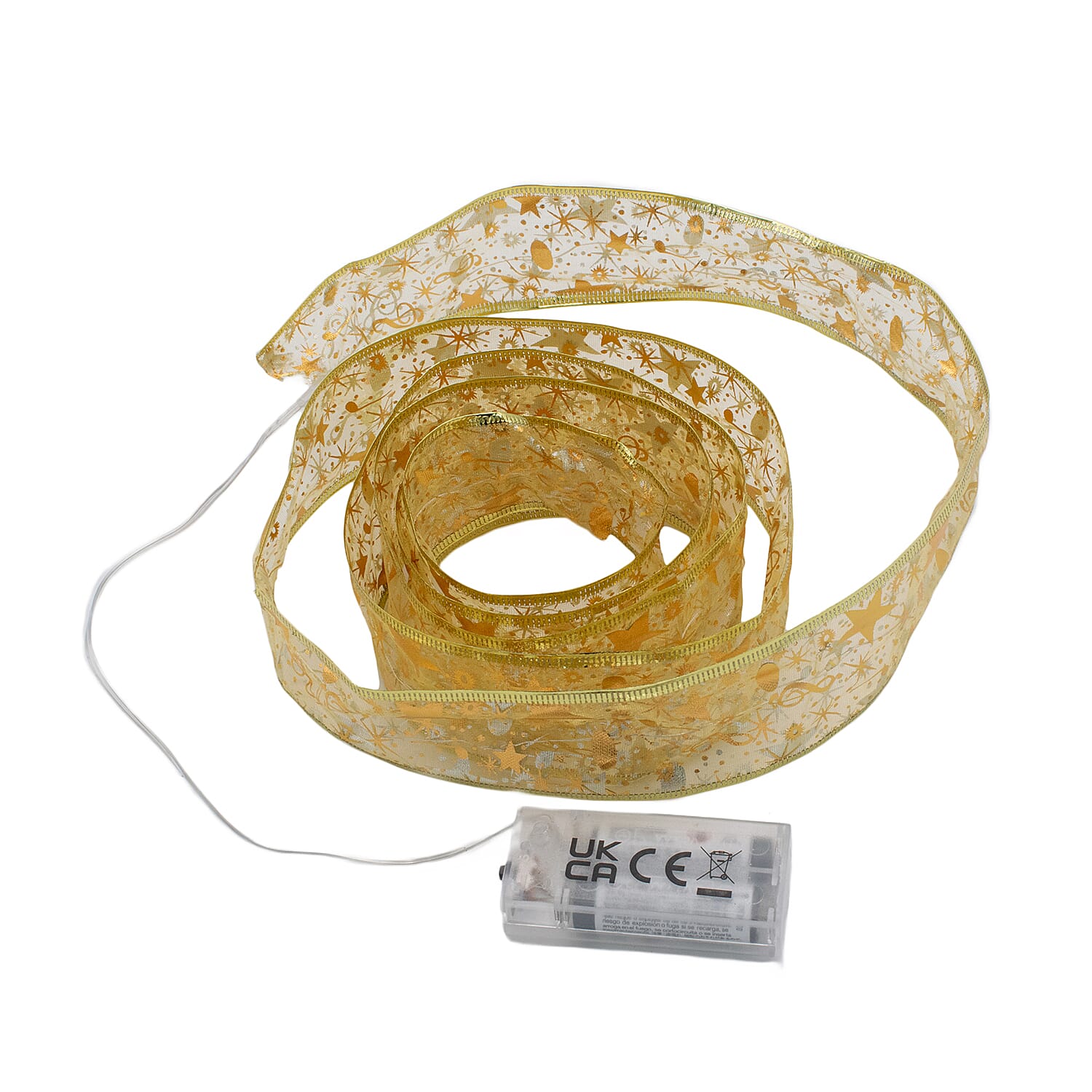 Set of 2 Light Up Ribbon Bows (Length 2m) - Gold