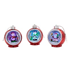 Set of 3 Hanging Light Up Baubles with Christmas Scene - Red - Batteries Included