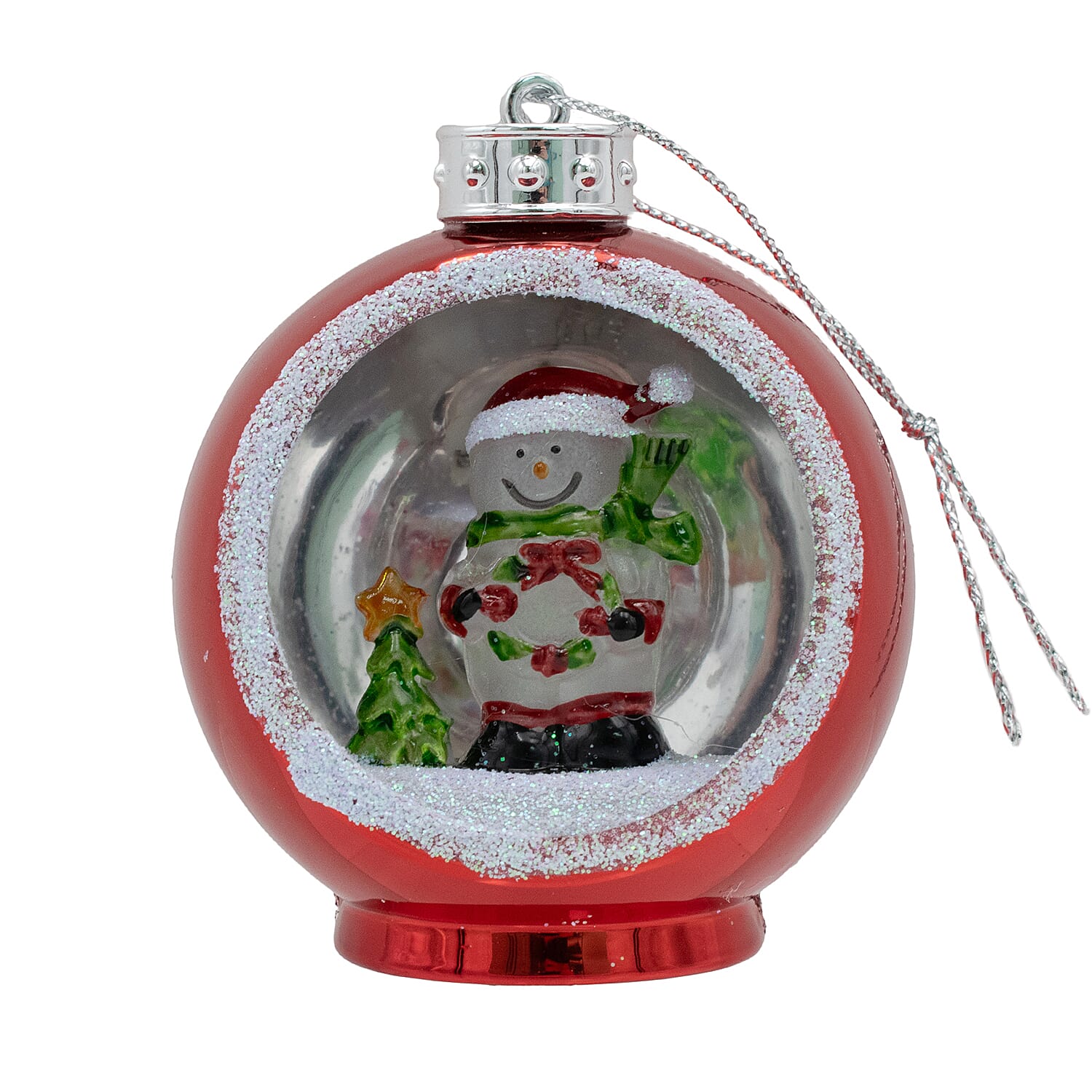 Set of 3 Hanging Light Up Baubles with Christmas Scene - Red - Batteries Included