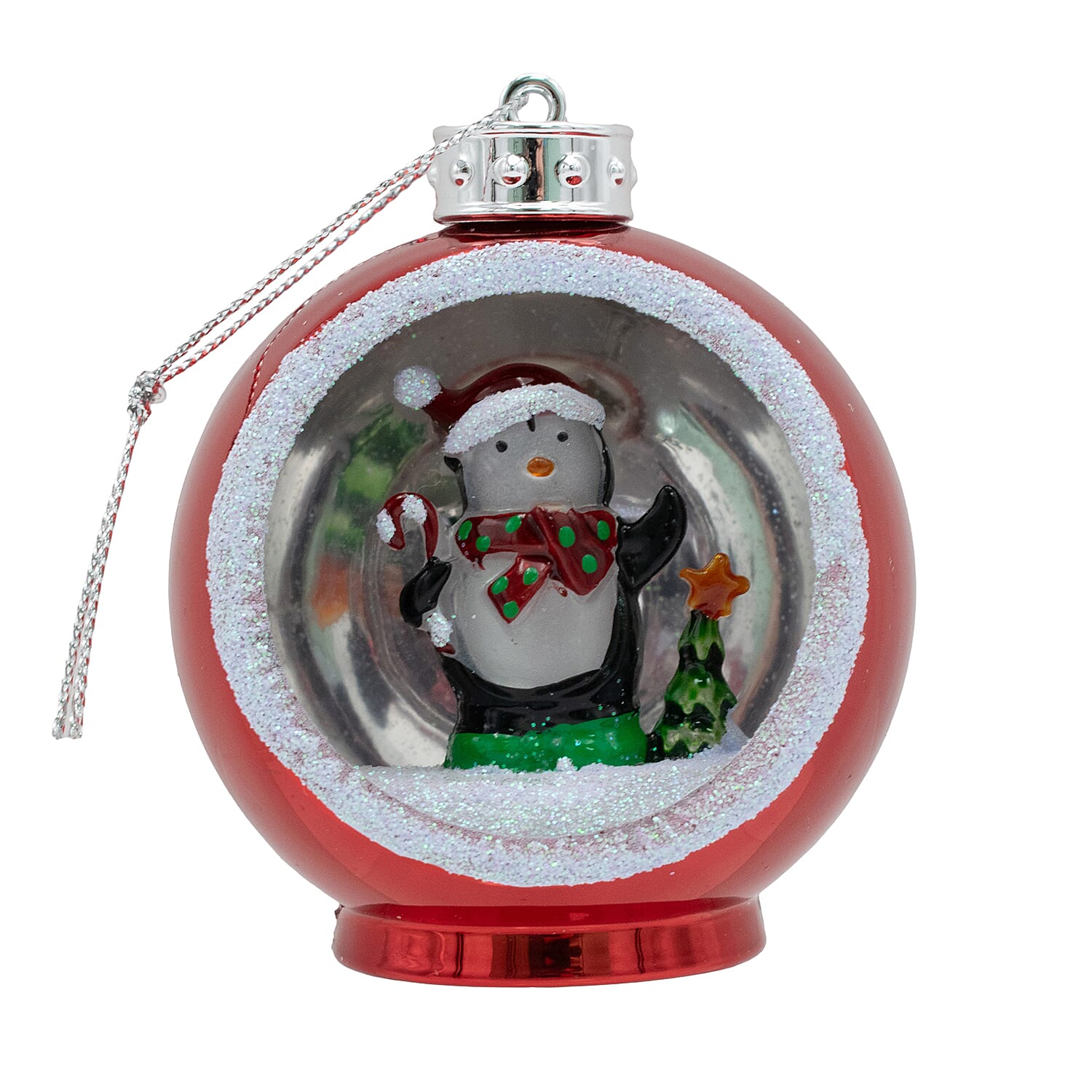 Set of 3 Hanging Light Up Baubles with Christmas Scene - Red - Batteries Included