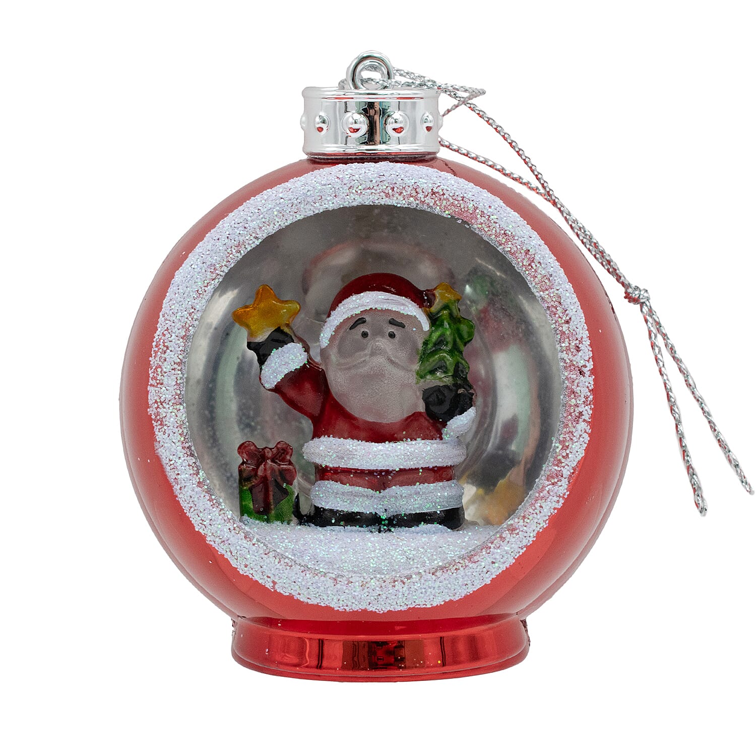 Set of 3 Hanging Light Up Baubles with Christmas Scene - Red - Batteries Included
