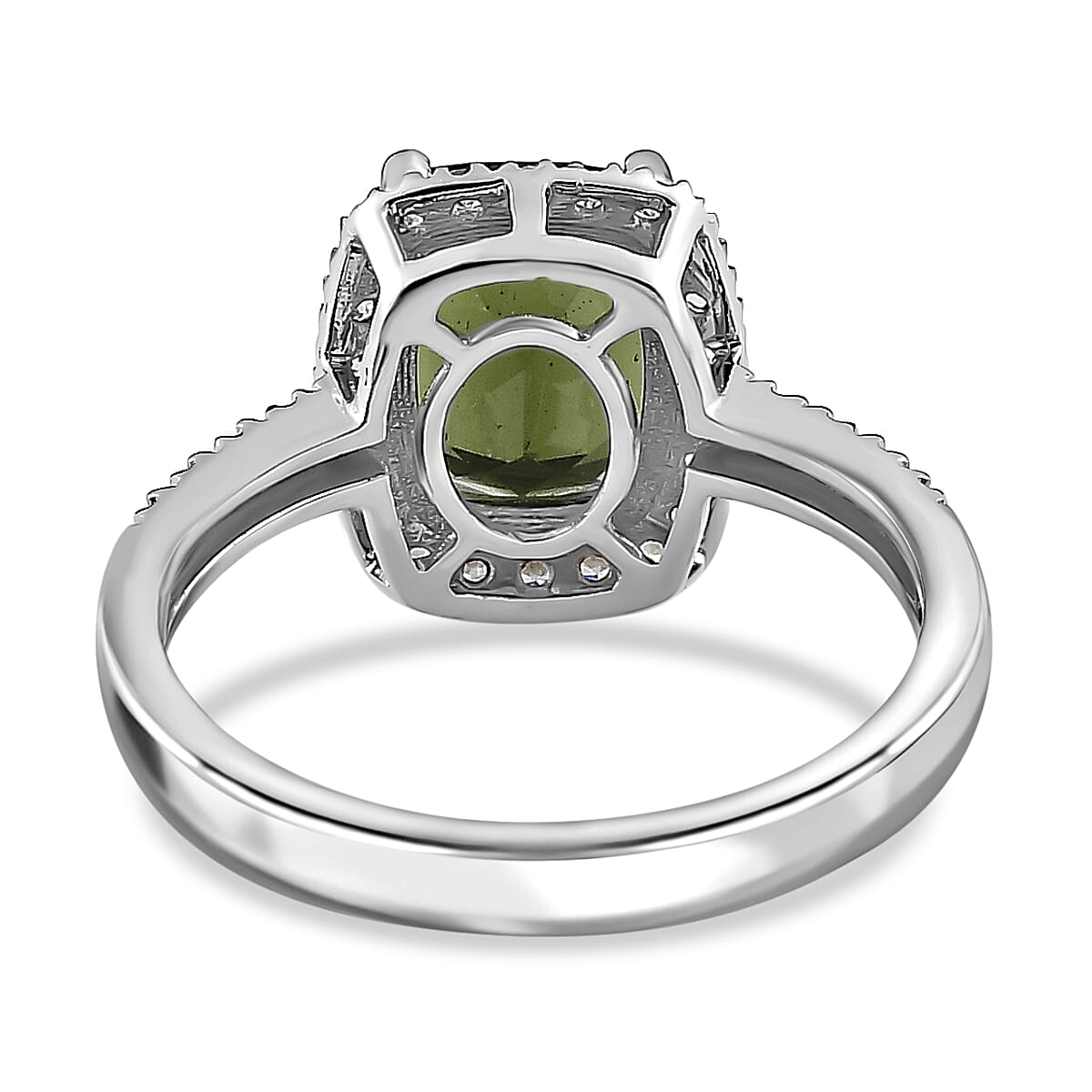 Moldavite & Natural Zircon Ring in Platinum Overlay Sterling Silver 2.29 Ct.