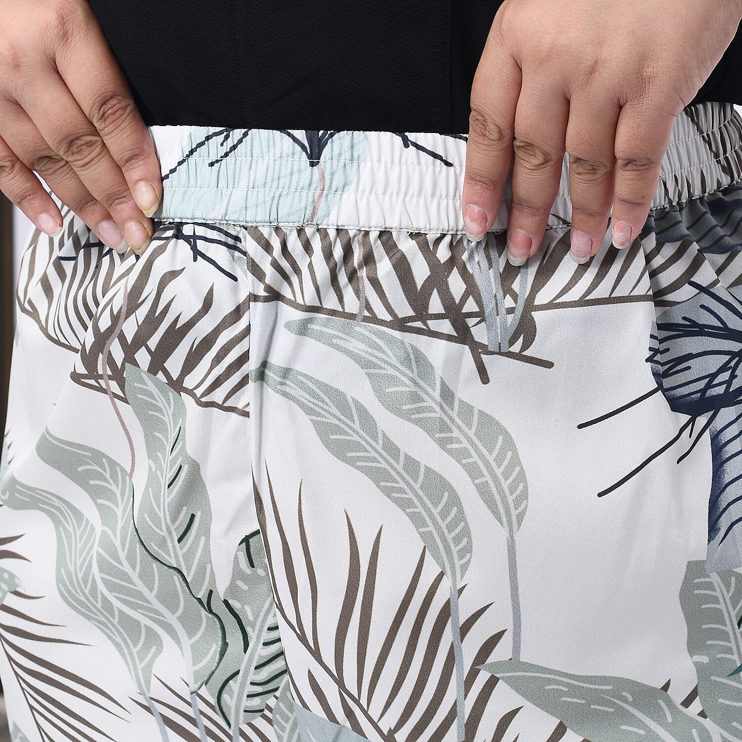 Tamsy 100% Polyester Cropped Palazzo (Size S, Inside Leg Lenth 53 cm) - Pink & White