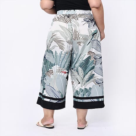 Tamsy Printed Cropped Palazzo (Size L, Inside Leg Lenth 53 cm) - Leaves