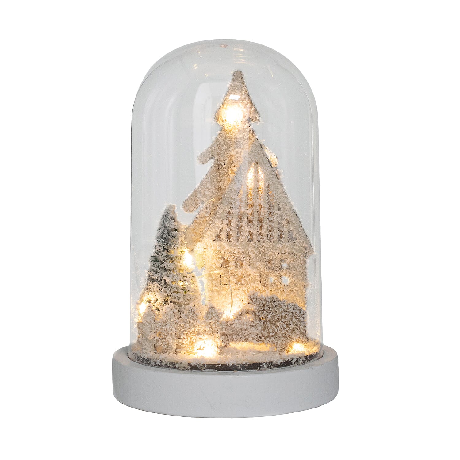 Snowy House and Tree Scene Light Up Dome - White