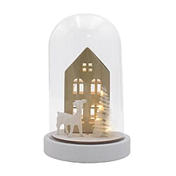 House and Deer Scene Light Up Dome - Gold - White