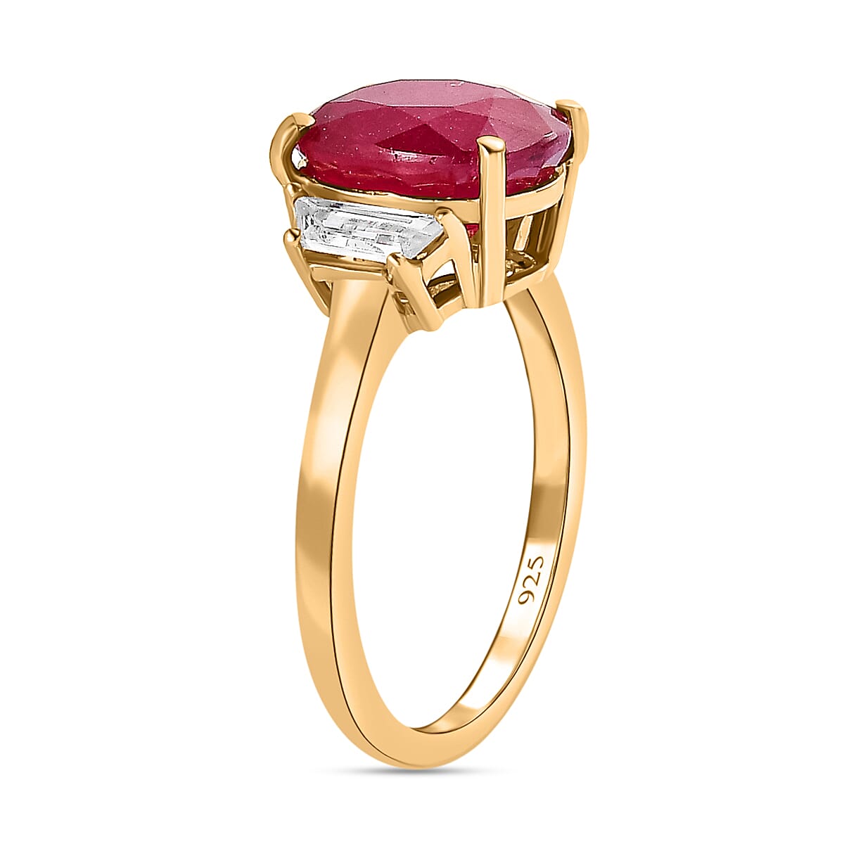 African Ruby & Natural Zircon Ring in 18K Yellow Gold Vermeil Plated Sterling Silver 4.11 Ct.