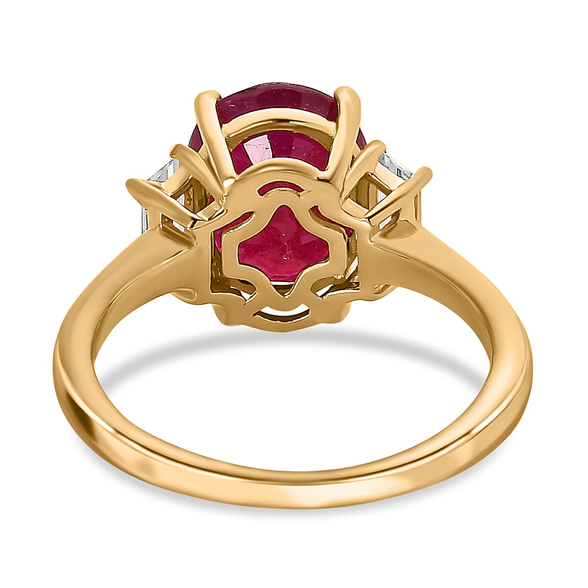 African Ruby & Natural Zircon Ring in 18K Yellow Gold Vermeil Plated Sterling Silver 4.11 Ct.