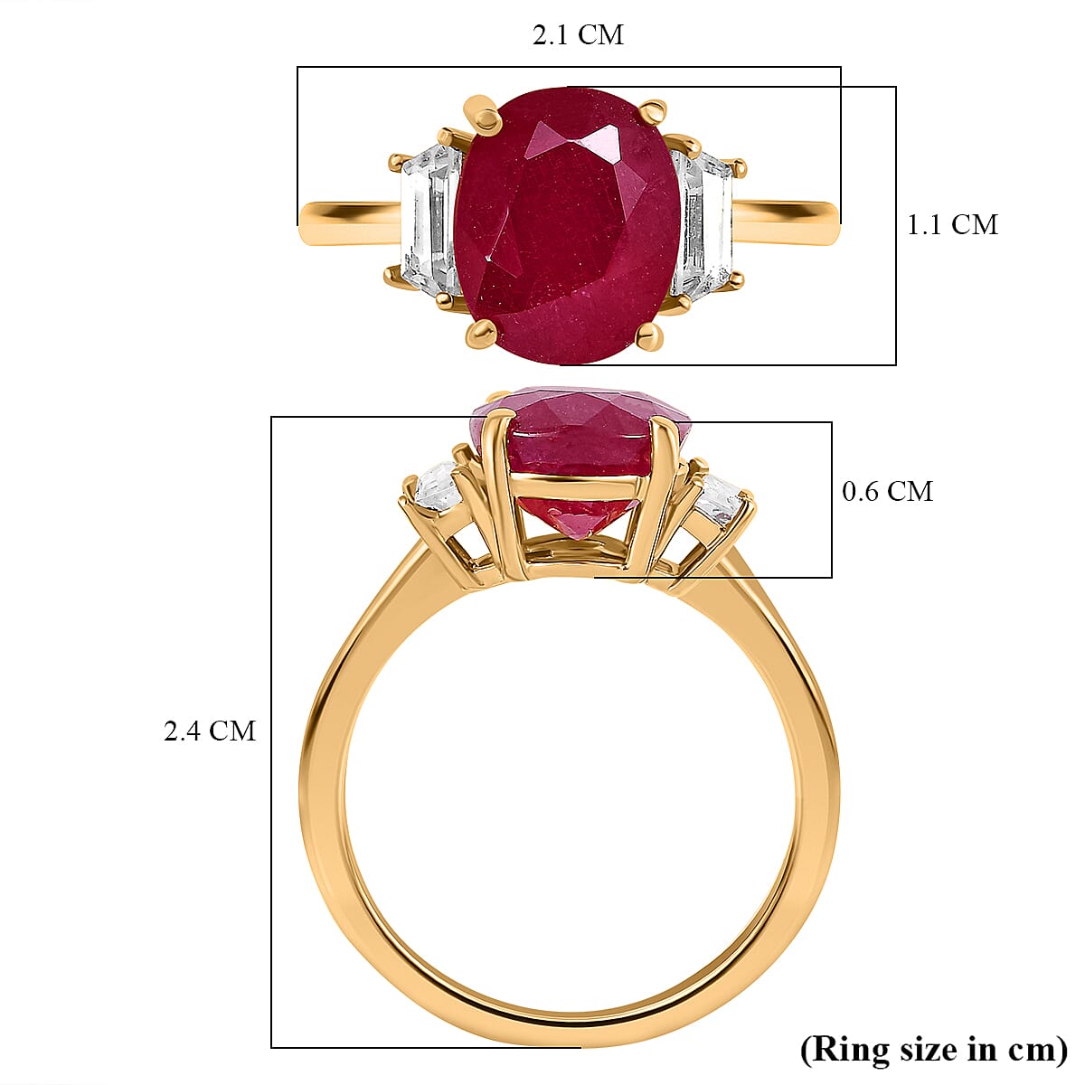 African Ruby & Natural Zircon Ring in 18K Yellow Gold Vermeil Plated Sterling Silver 4.11 Ct.