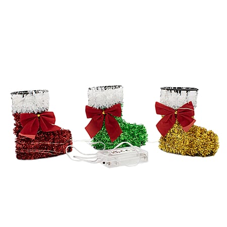 3 Piece Tinsel Santa Hat Light Set - Multi