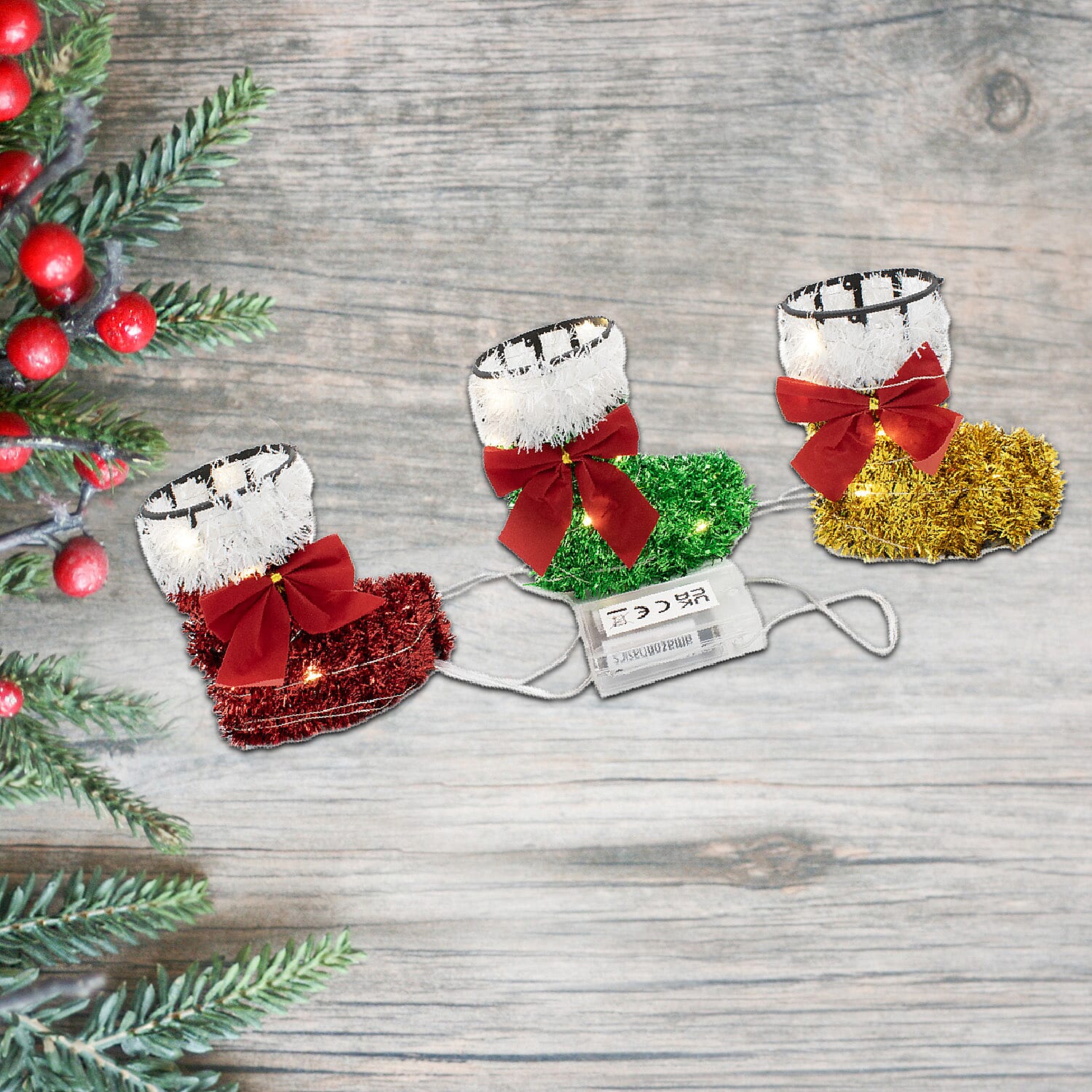 Set of 3 Stocking Christmas Lights (Battery Operated) - Multi