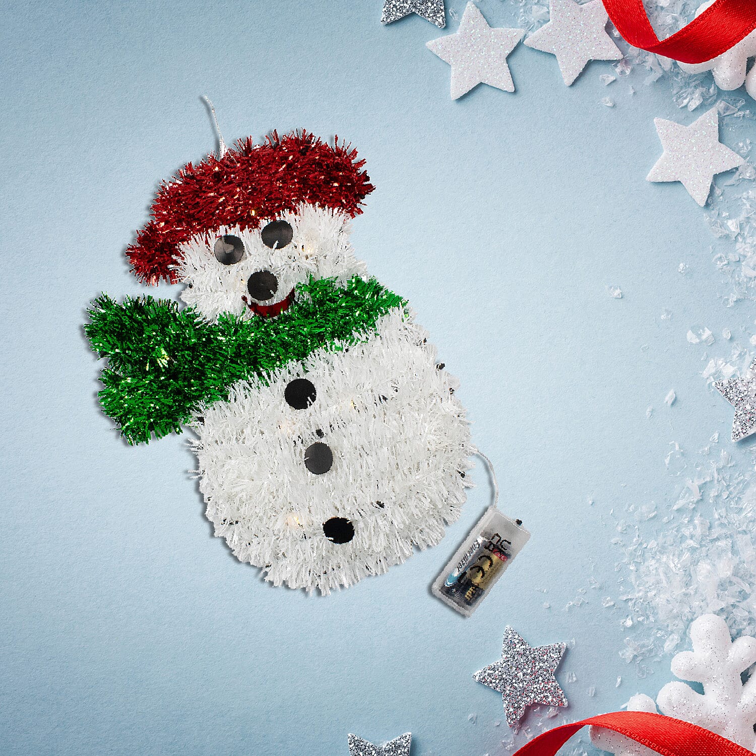 Light Up Tinsel Snowman (Battery Operated) - Red