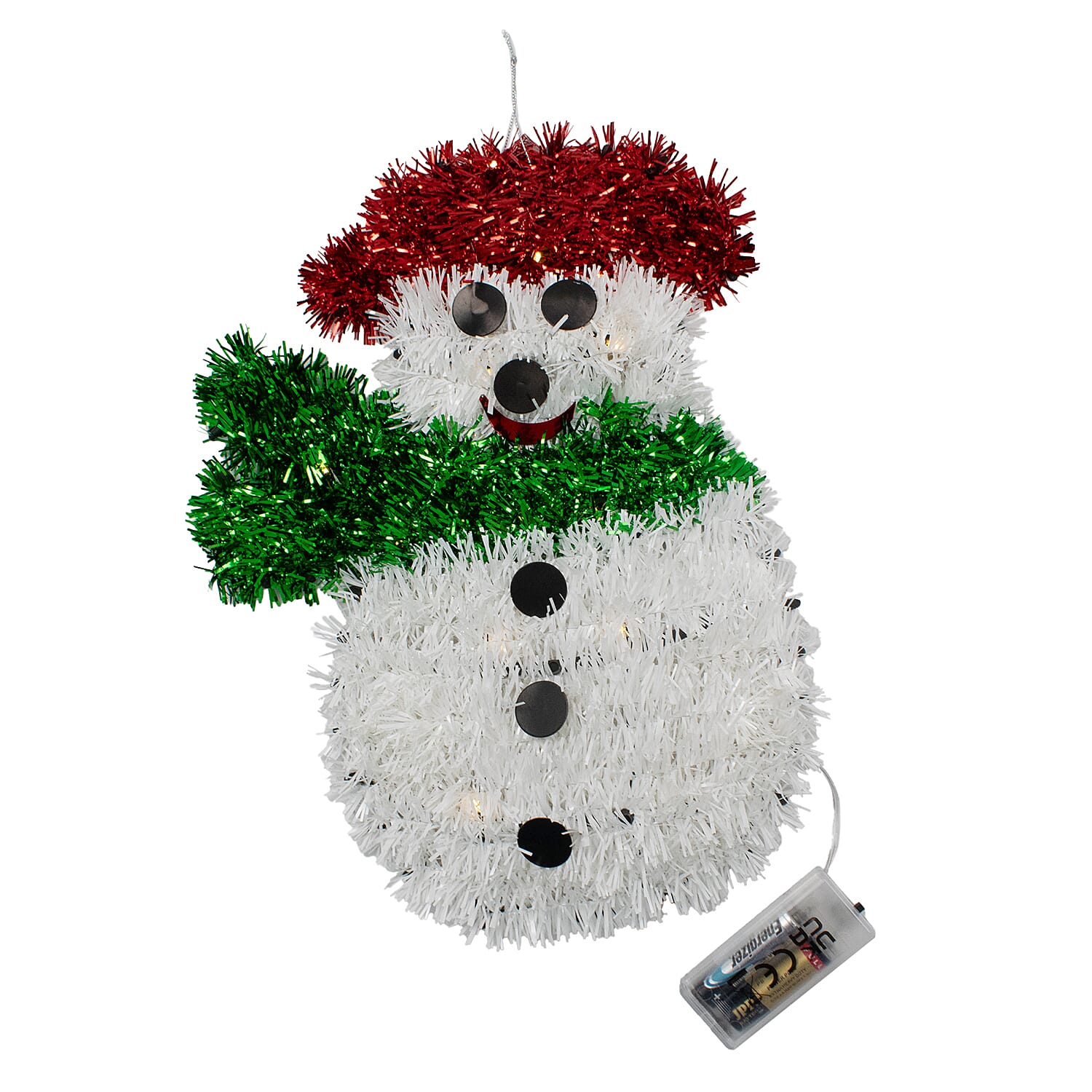 Light Up Tinsel Snowman (Battery Operated) - Red