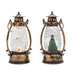 Set of 2 Christmas Tree Scene Light Up Lantern - Brown
