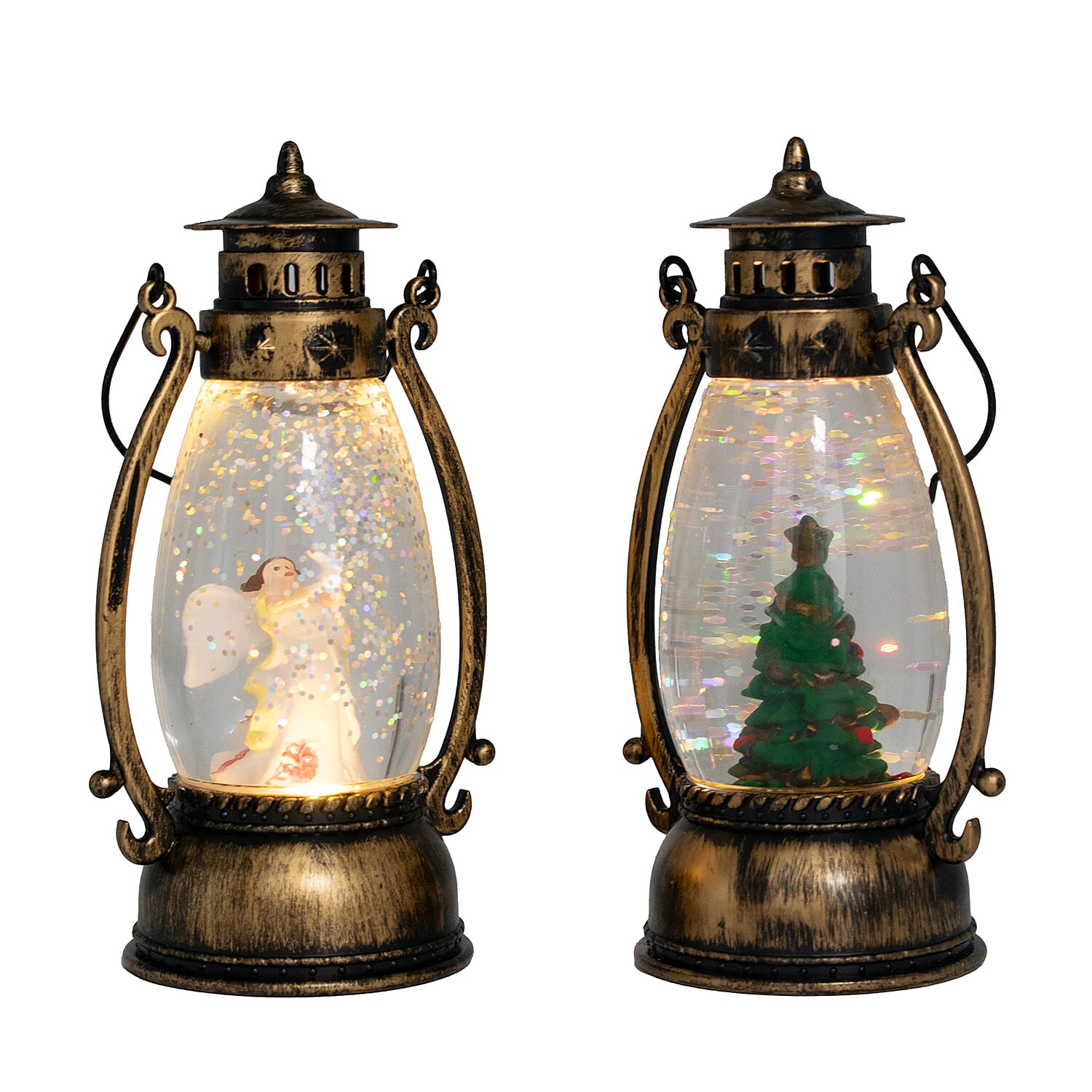 Set of 2 Christmas Tree Scene Light Up Lantern - Brown