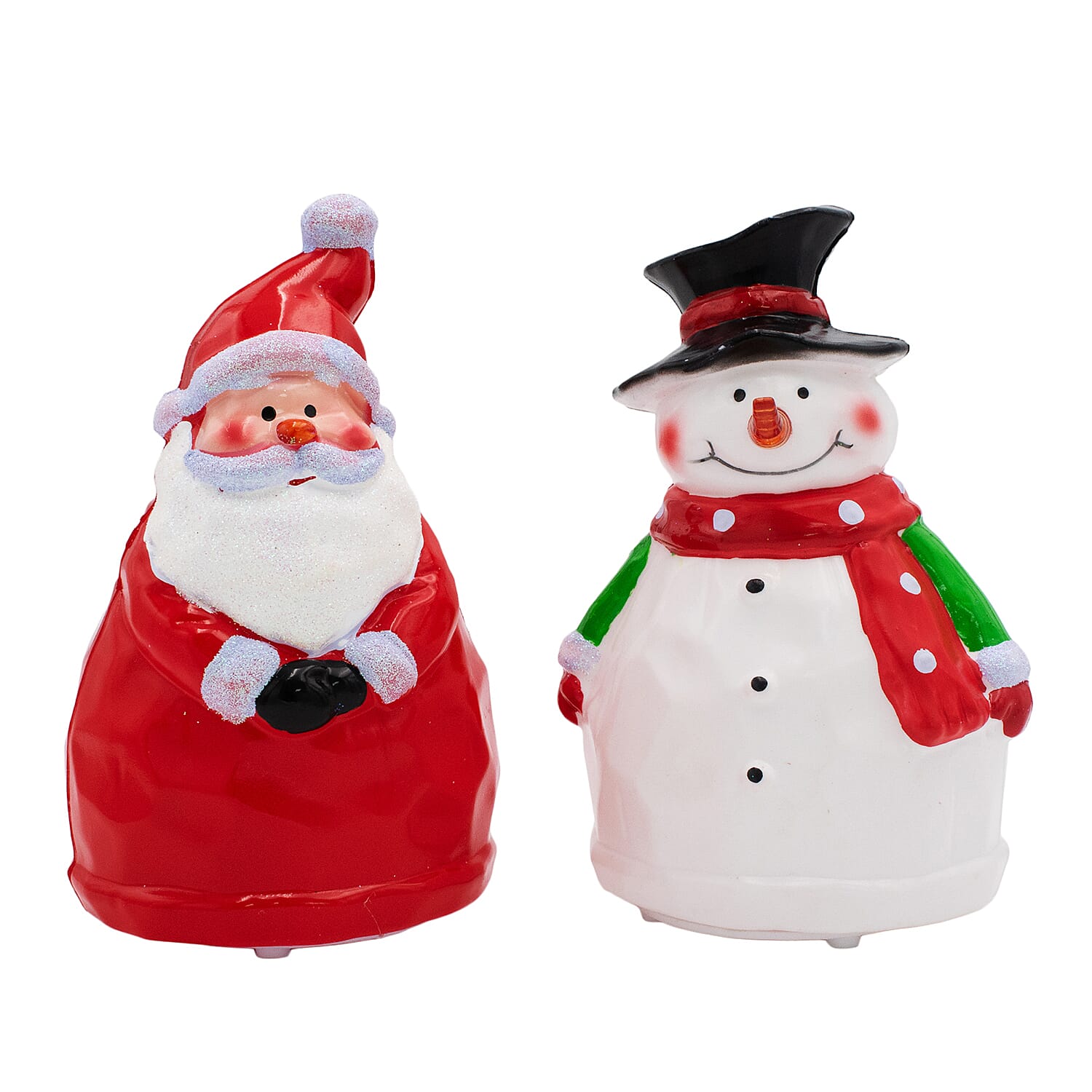 Set of 2 Colour Changing Santa and Snowman Christmas Decorations - Red & White