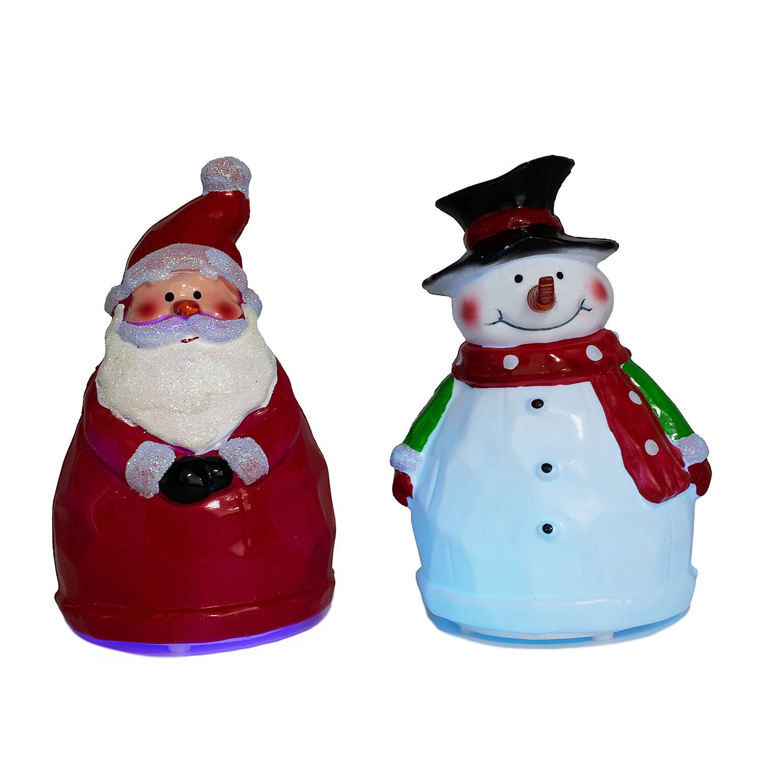 Set of 2 Colour Changing Santa and Snowman Christmas Decorations - Red & White