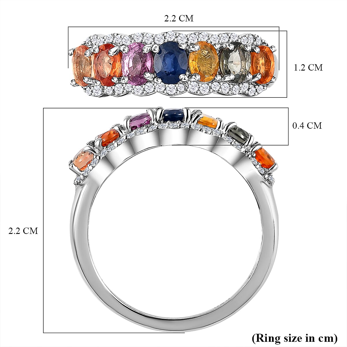 Rainbow Sapphire and Natural Zircon Half-Eternity Cluster Band Ring in Platinum Overlay Sterling Silver 2.15 Ct