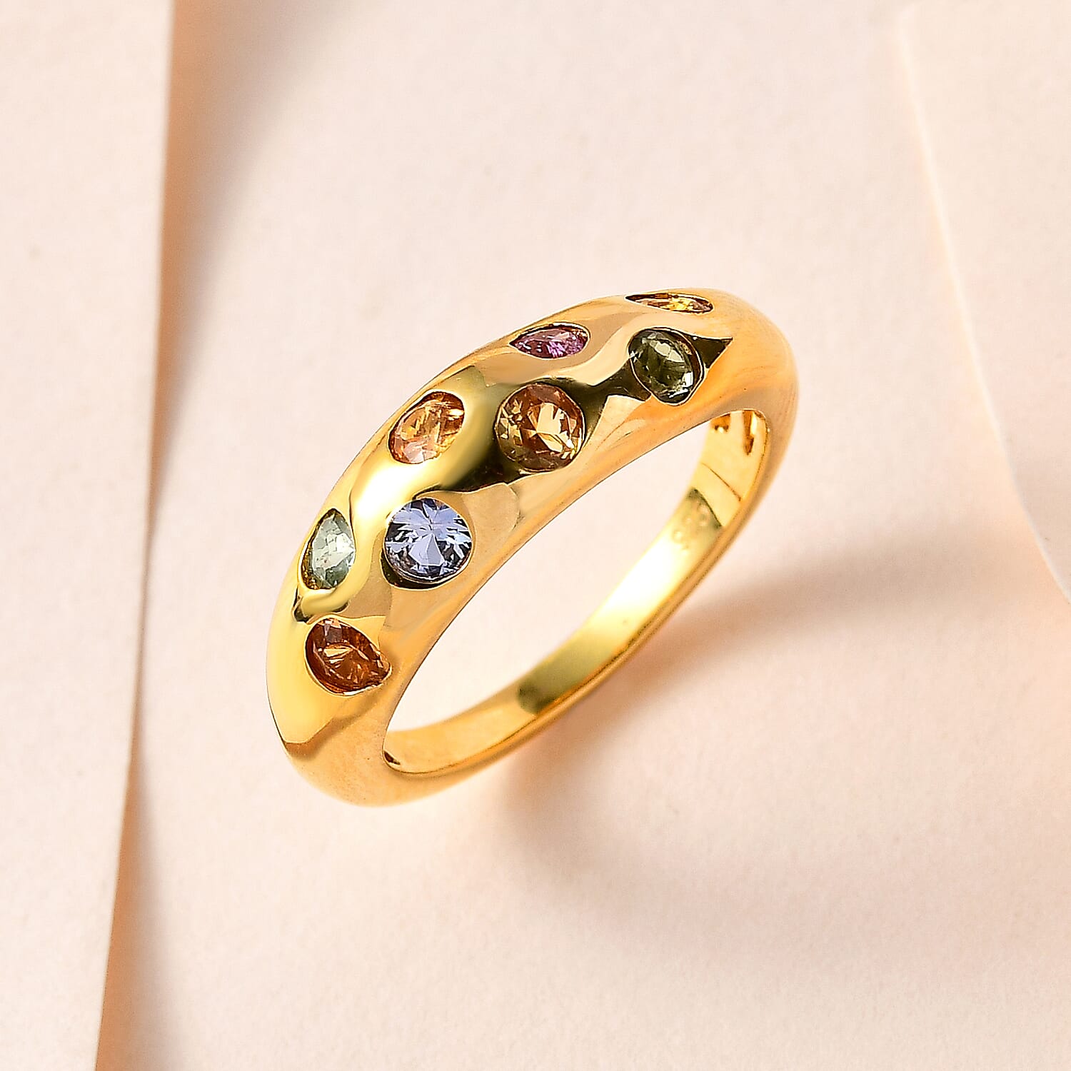 Rainbow Sapphire Classic Nomad Ring in 18K Vermeil Yellow Gold Plated Sterling Silver 1.04 Ct